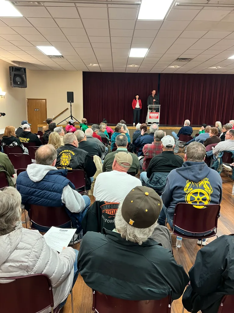 Dan Osborn and his wife, Megan, at a campaign event in Omaha, Nebraska, on March 2, 2026.