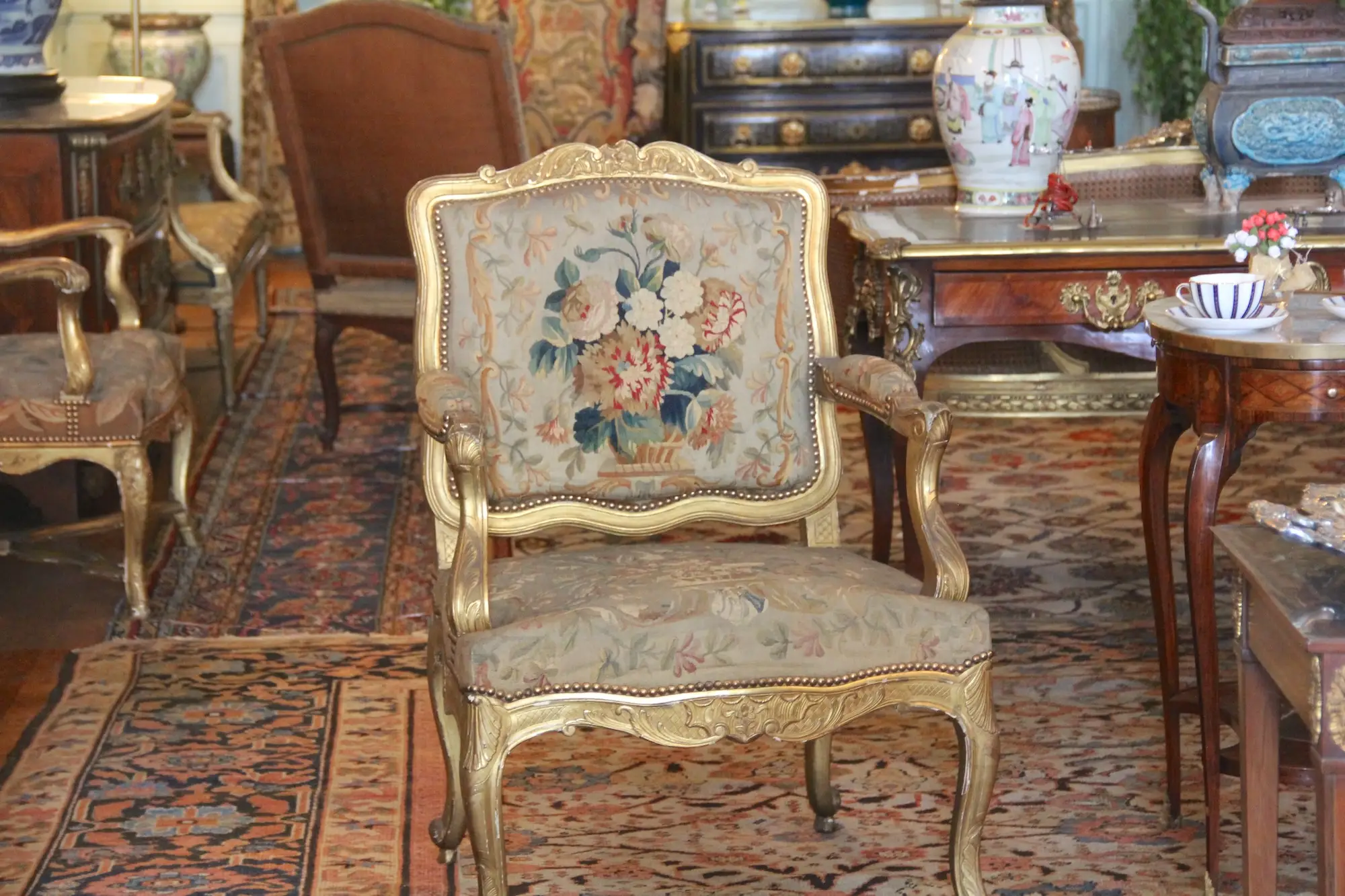 A chair in the drawing room at Staatsburgh.