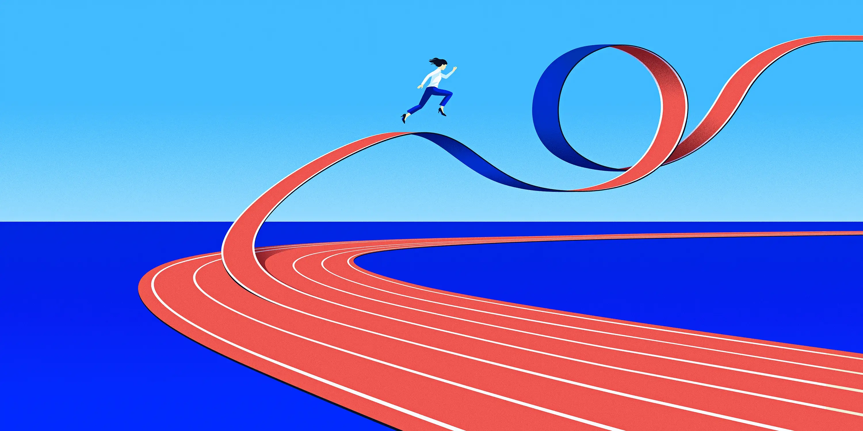 Track with a business person running uphill on a looped section of the track (updated)