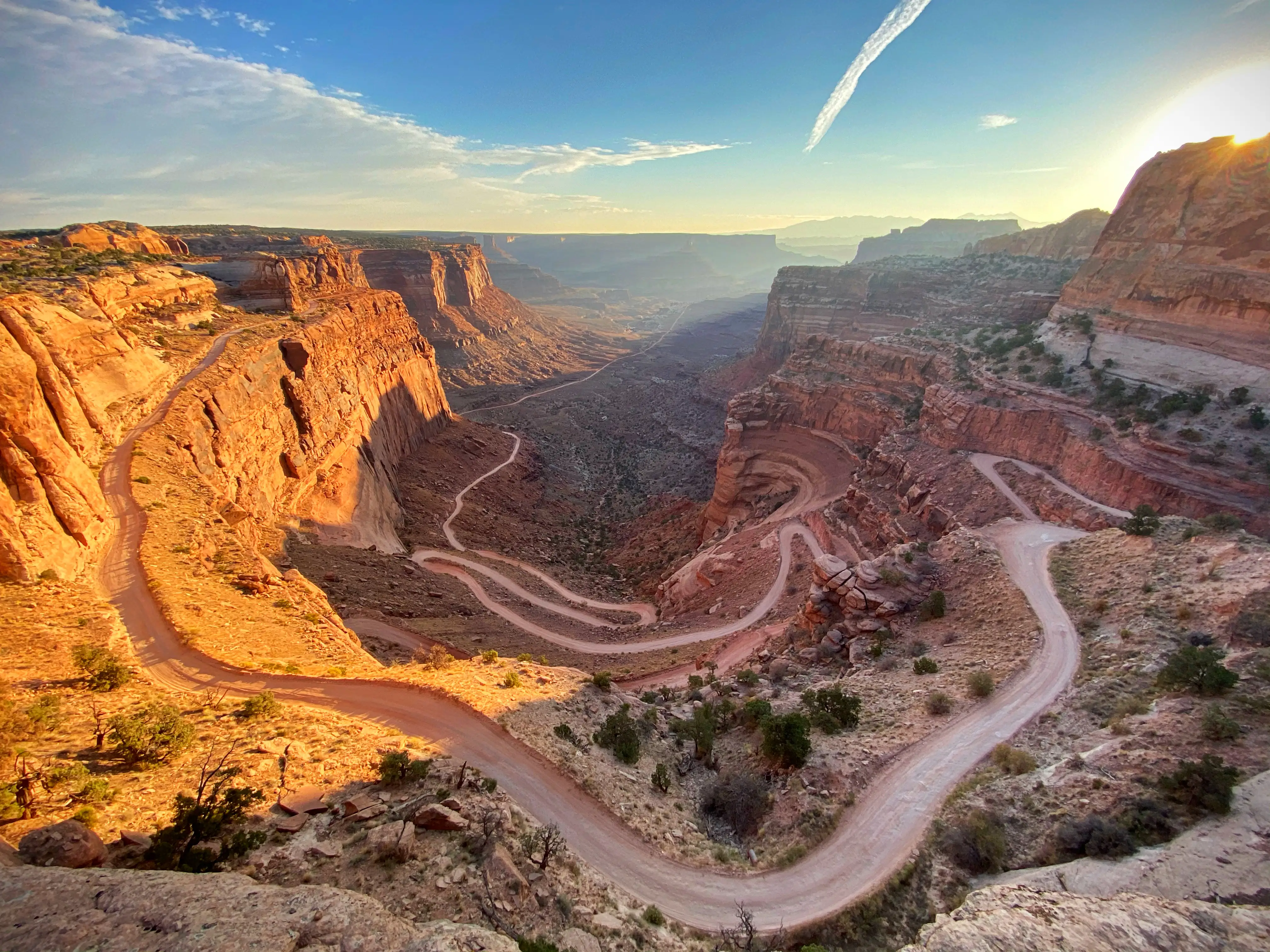 Winding roads down Shafer Trail in Canyonlands National Park, Utah
