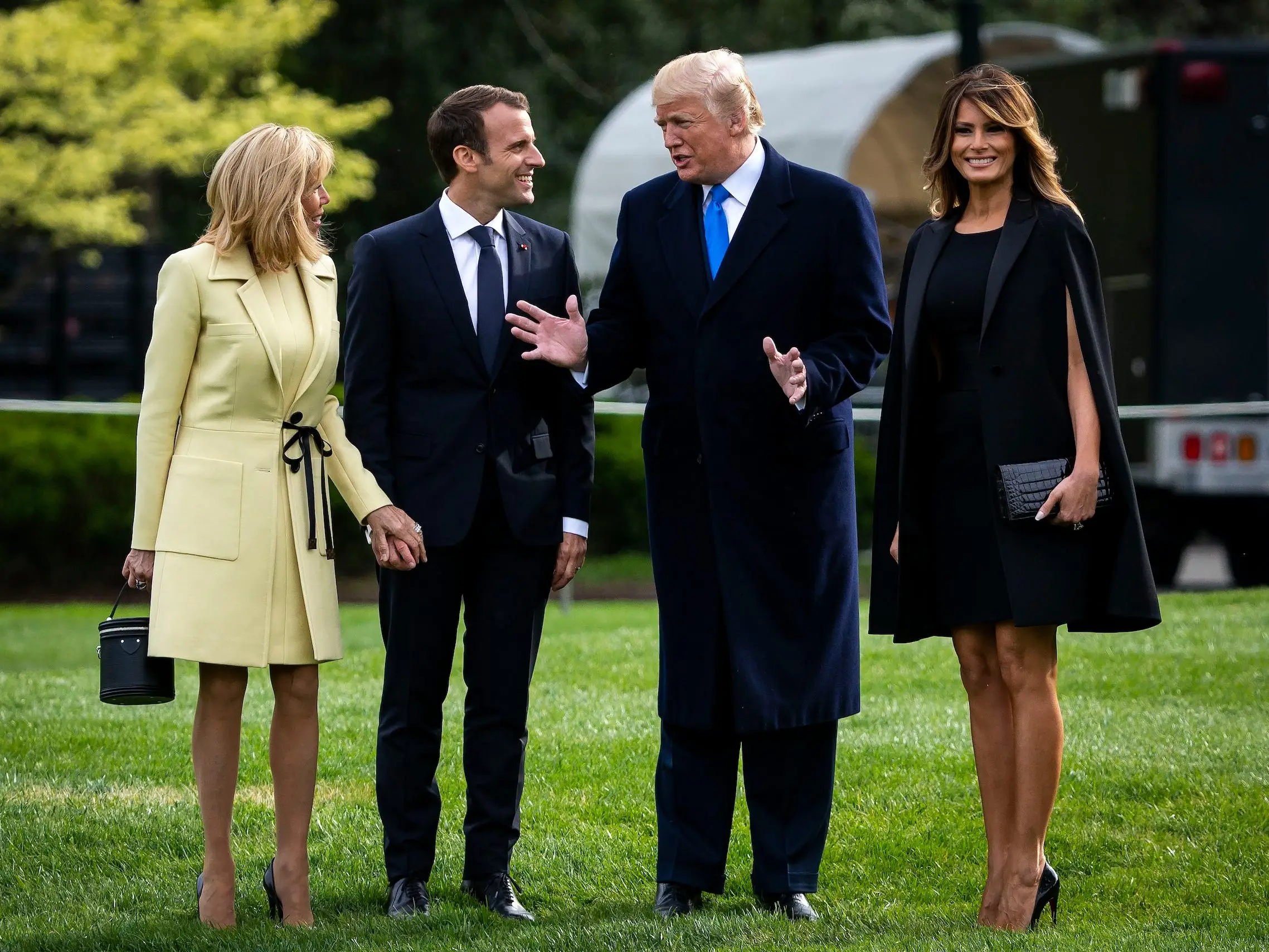 The Trumps, President Macron, and his wife at the White House in April 2018.