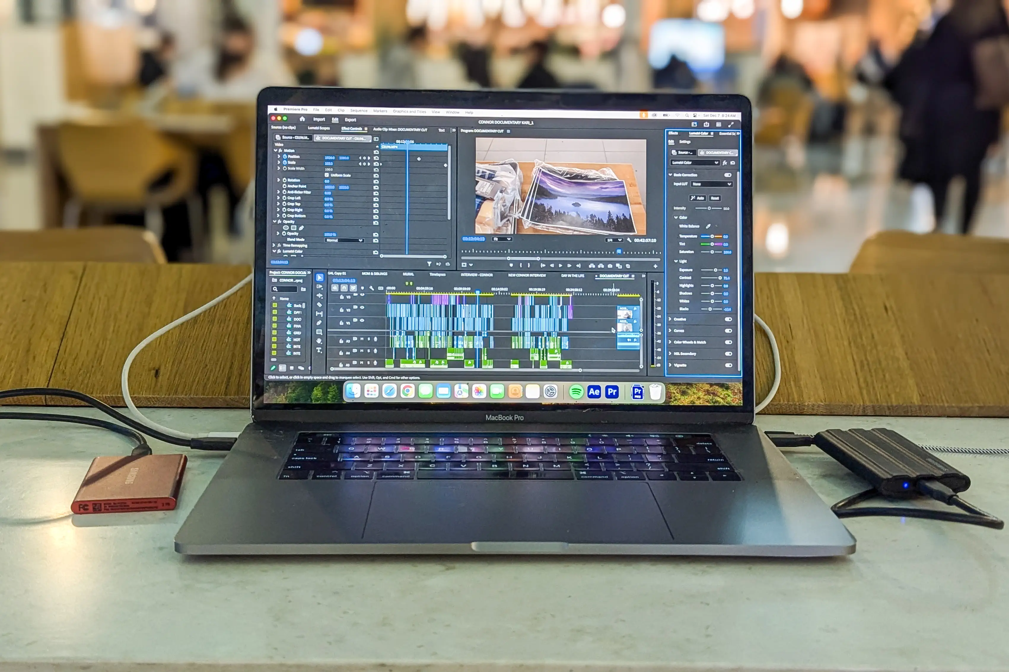 Laptop with video-editing software on it