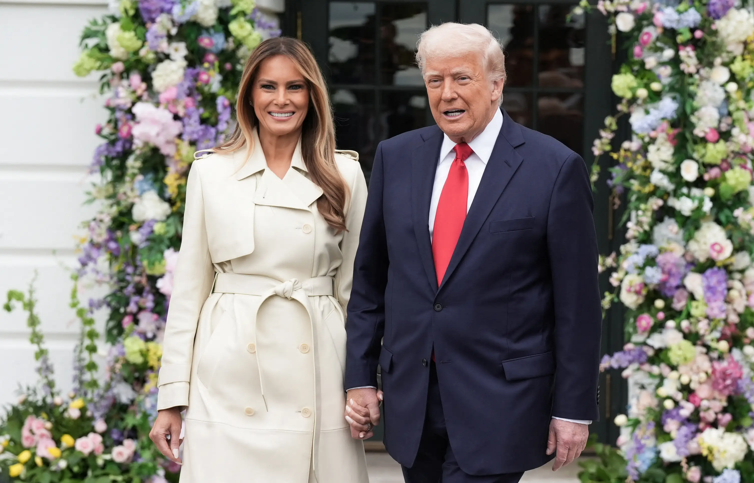 Melania Trump and Donald Trump at the 2025 White House Easter Egg Roll.