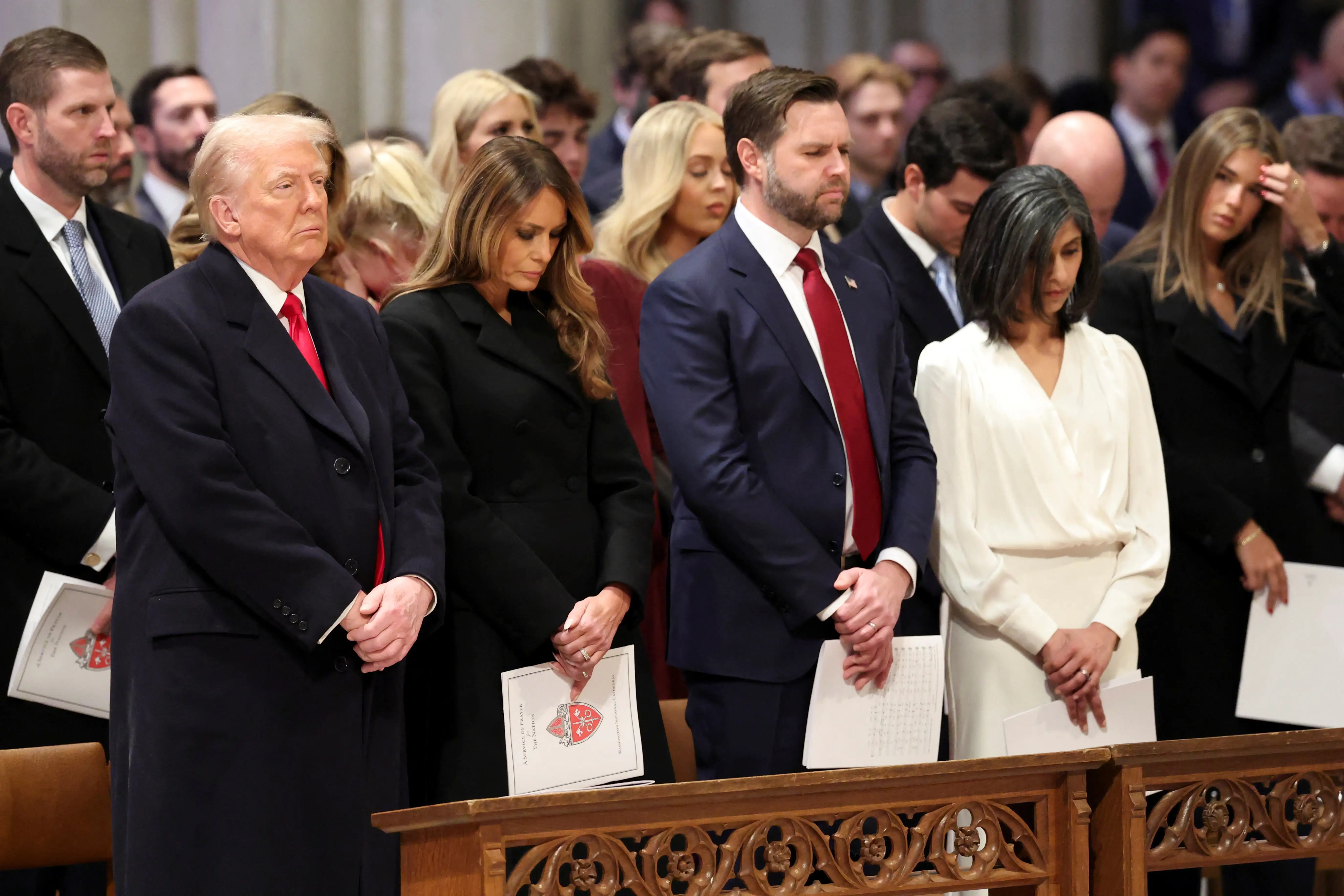 Donald Trump, Melania Trump, JD Vance, and Usha Vance at the Washington National Cathedral.