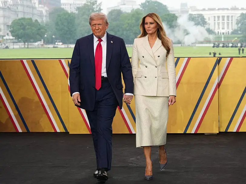Donald Trump and Melania Trump at the Army 250th Anniversary Parade.