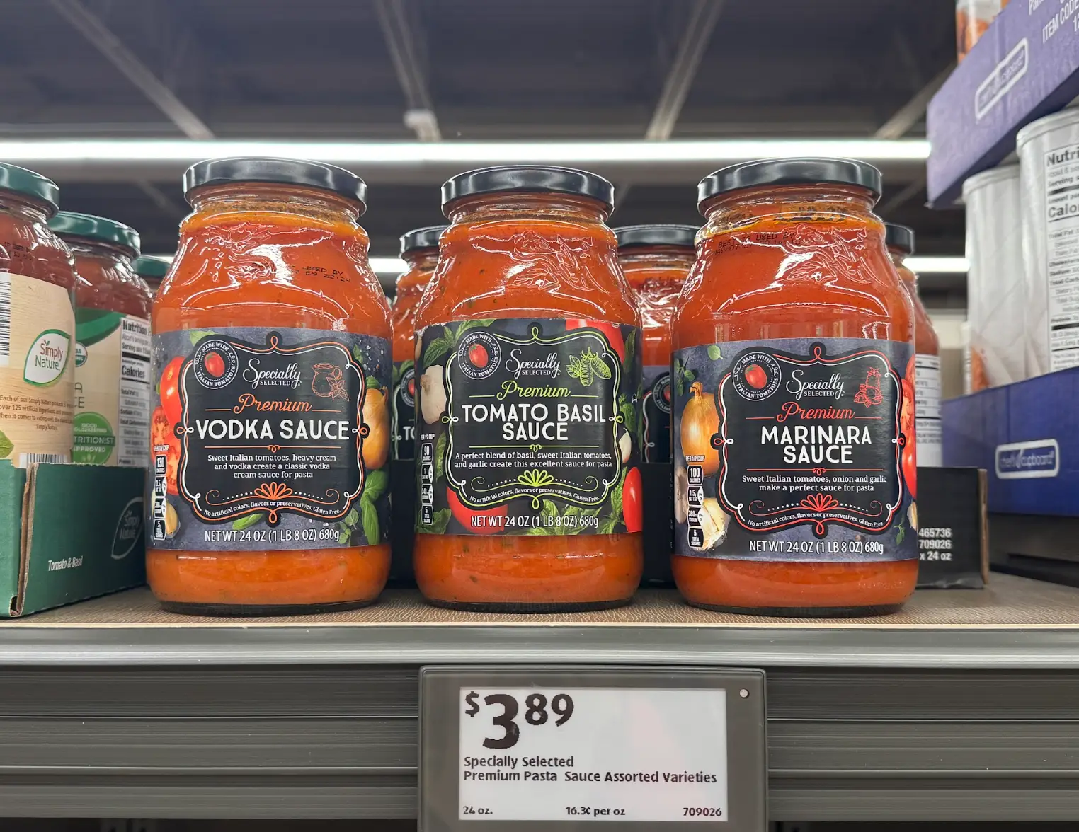 Premium pasta sauces from Aldi.