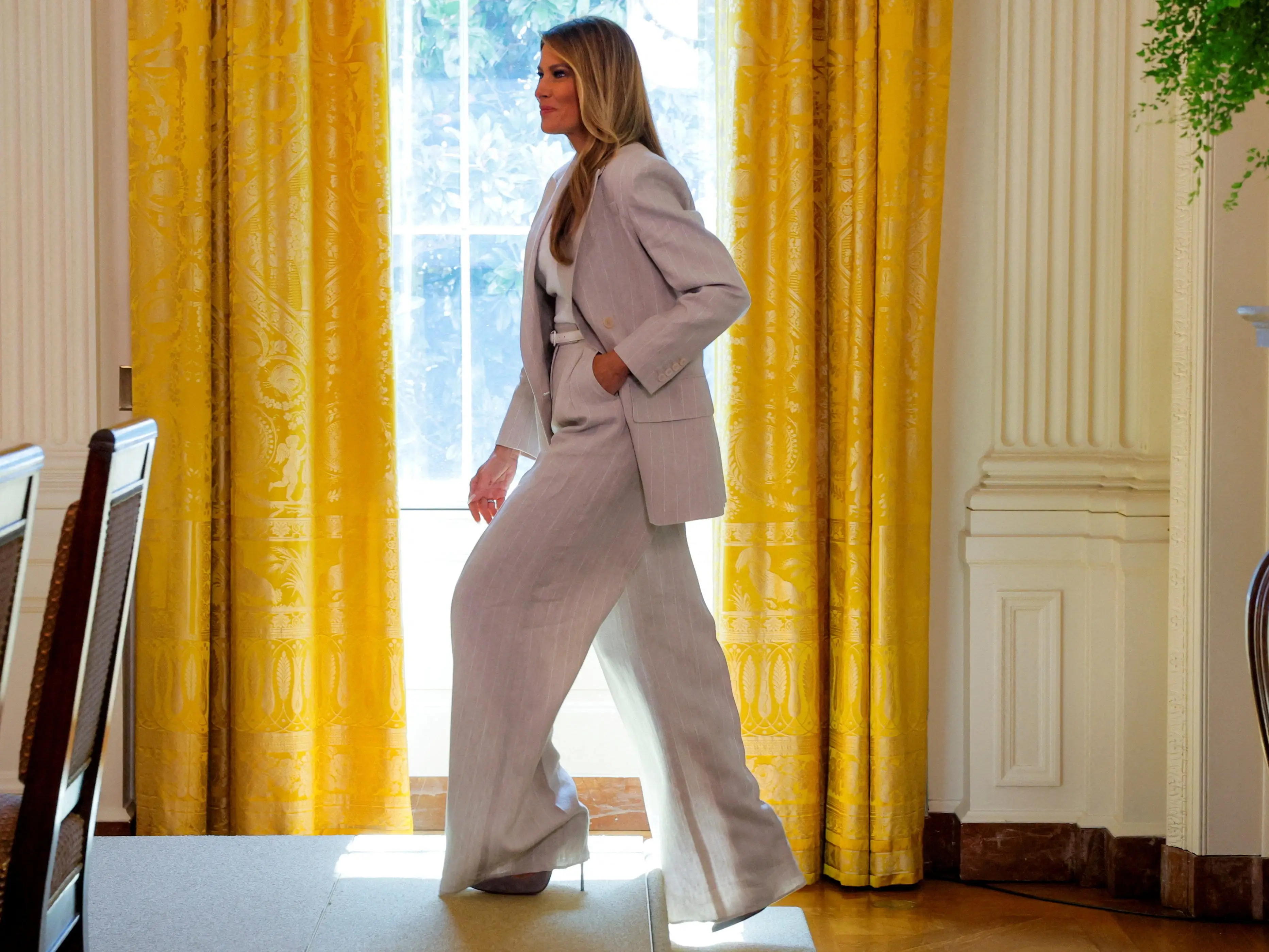 Melania Trump attends a meeting at the White House in September 2025.