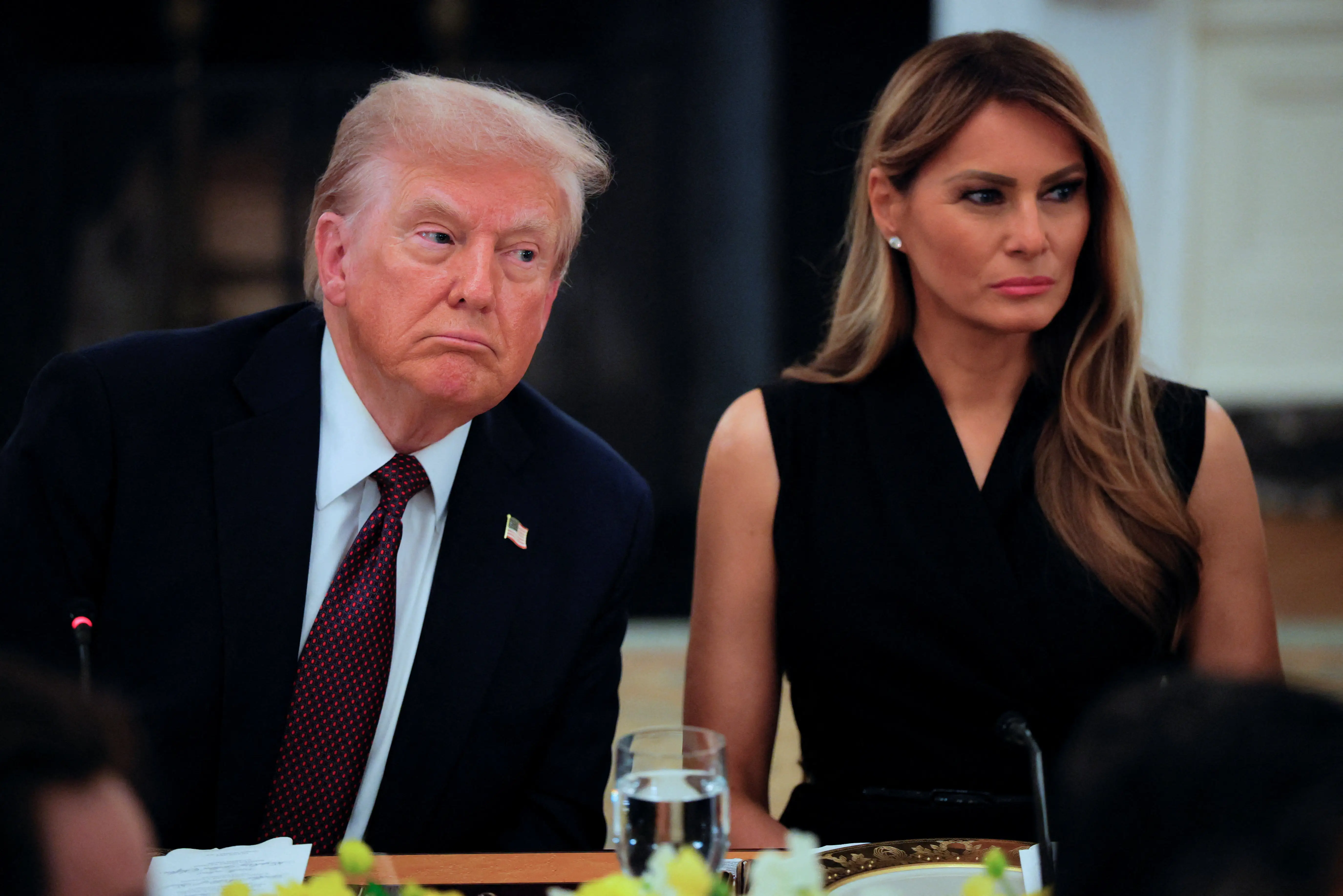 Donald Trump and Melania Trump at a White House dinner for tech and business leaders.