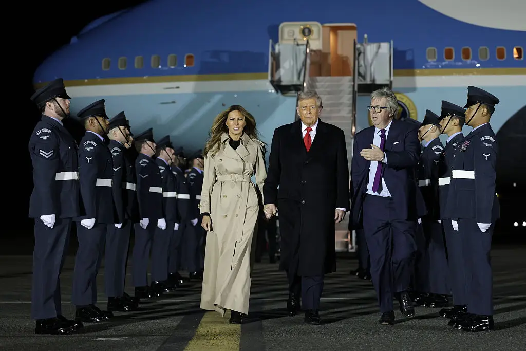 Melania Trump and Donald Trump arrive in the UK for their state visit.