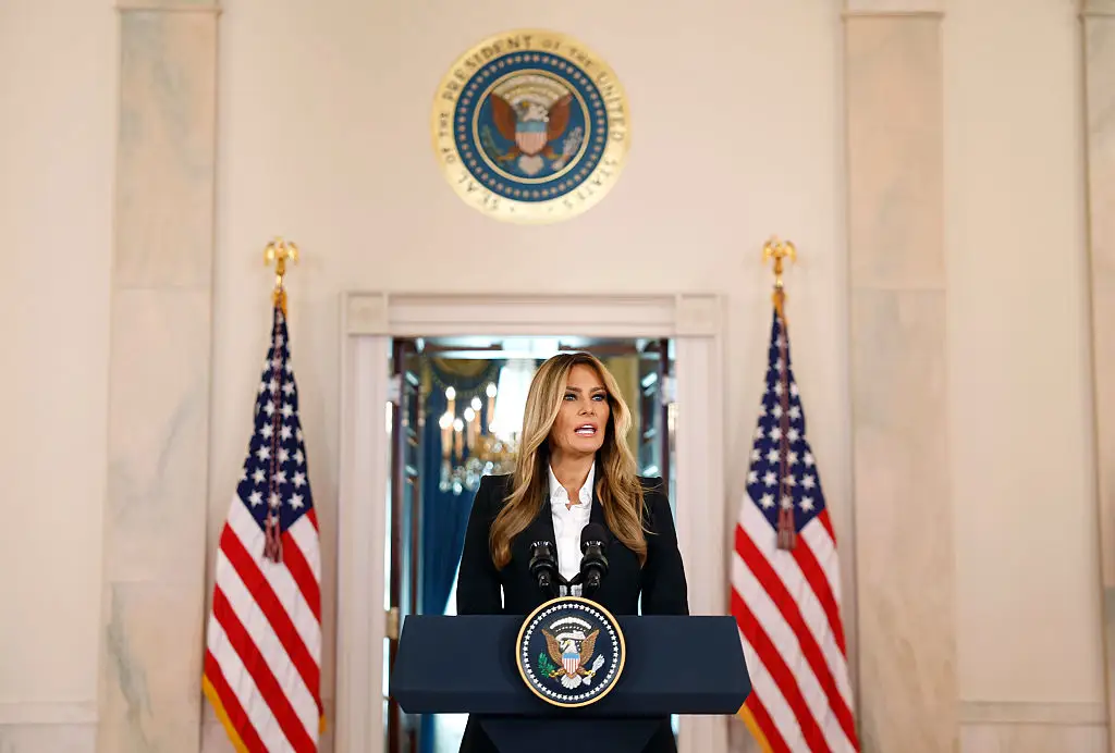 Melania Trump speaks at the White House.