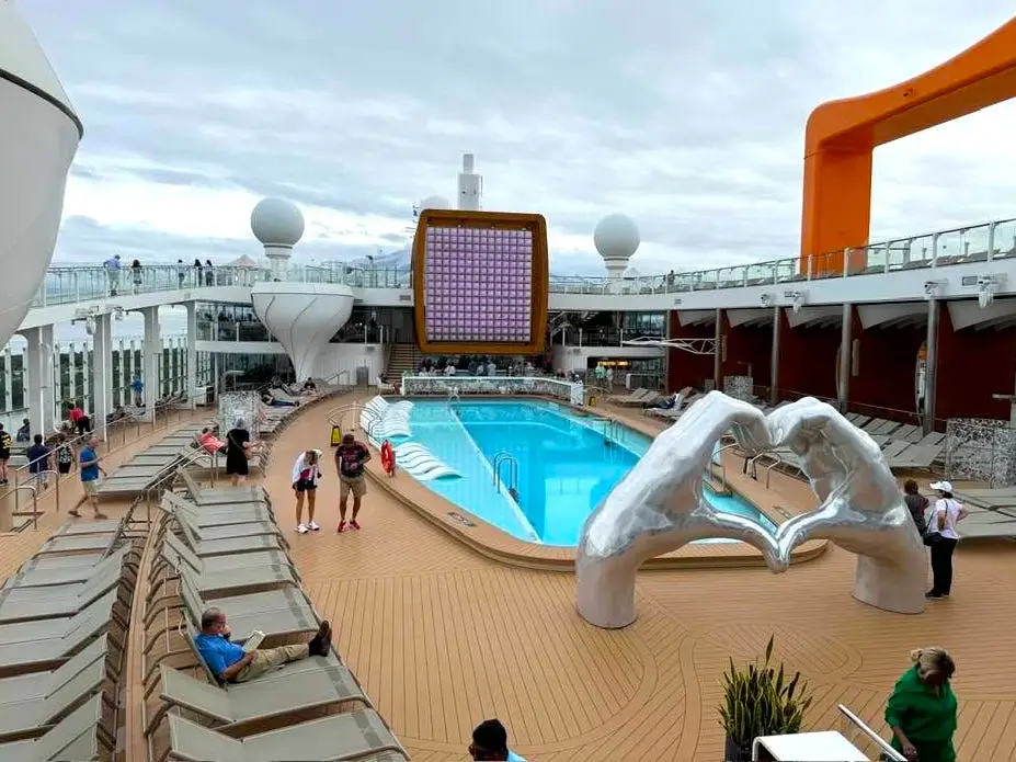Overhead view of a deck on a cruise ship.