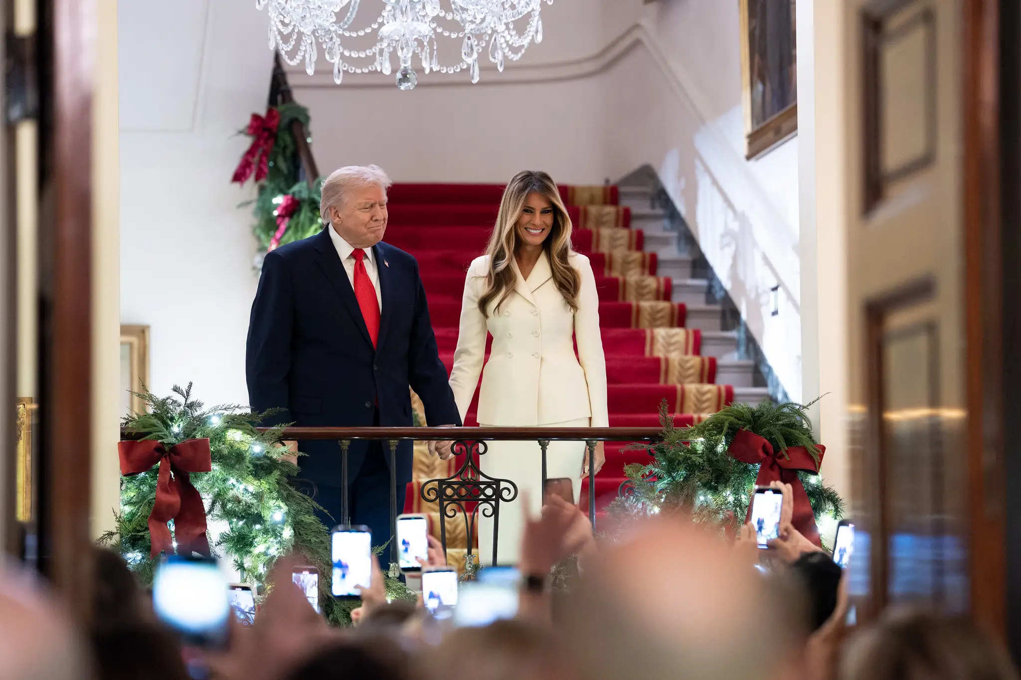Donald Trump and Melania Trump at a White House holiday reception.