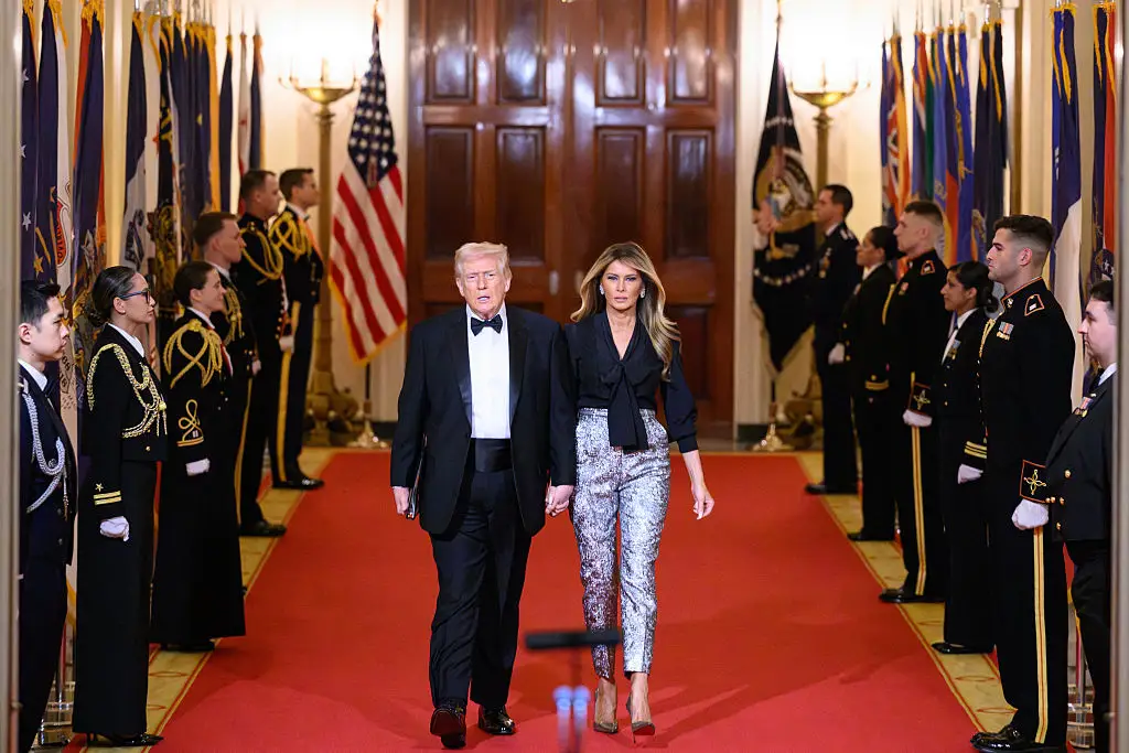 Donald Trump and Melania Trump at a White House dinner with state governors.