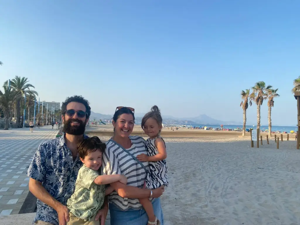 Family smiling on beach