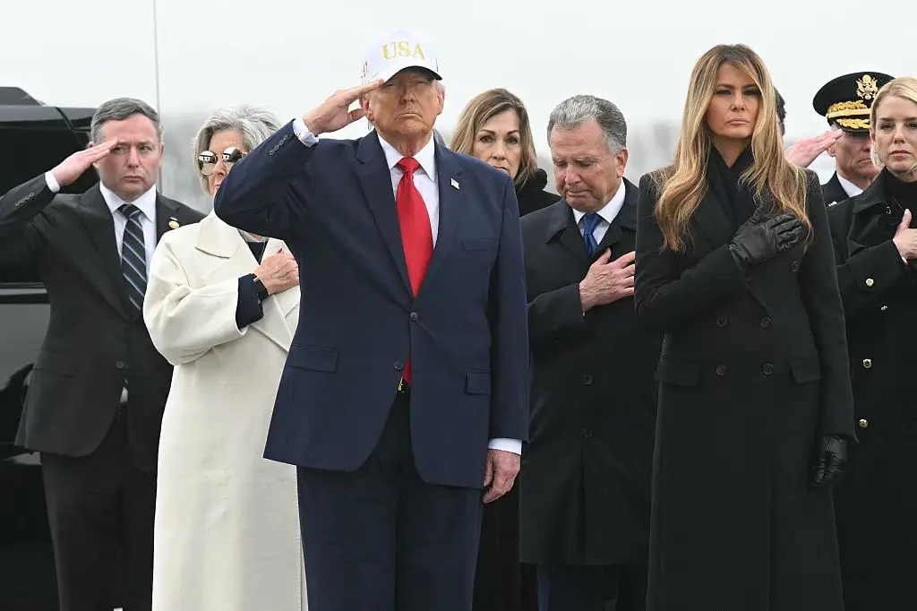 Donald Trump and Melania Trump attend the dignified transfer for six US soldiers killed in Operation Epic Fury.