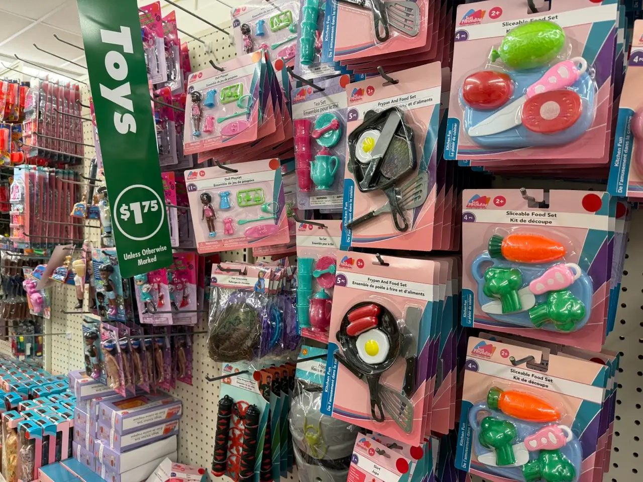 Display of plastic toysat Dollar Tree