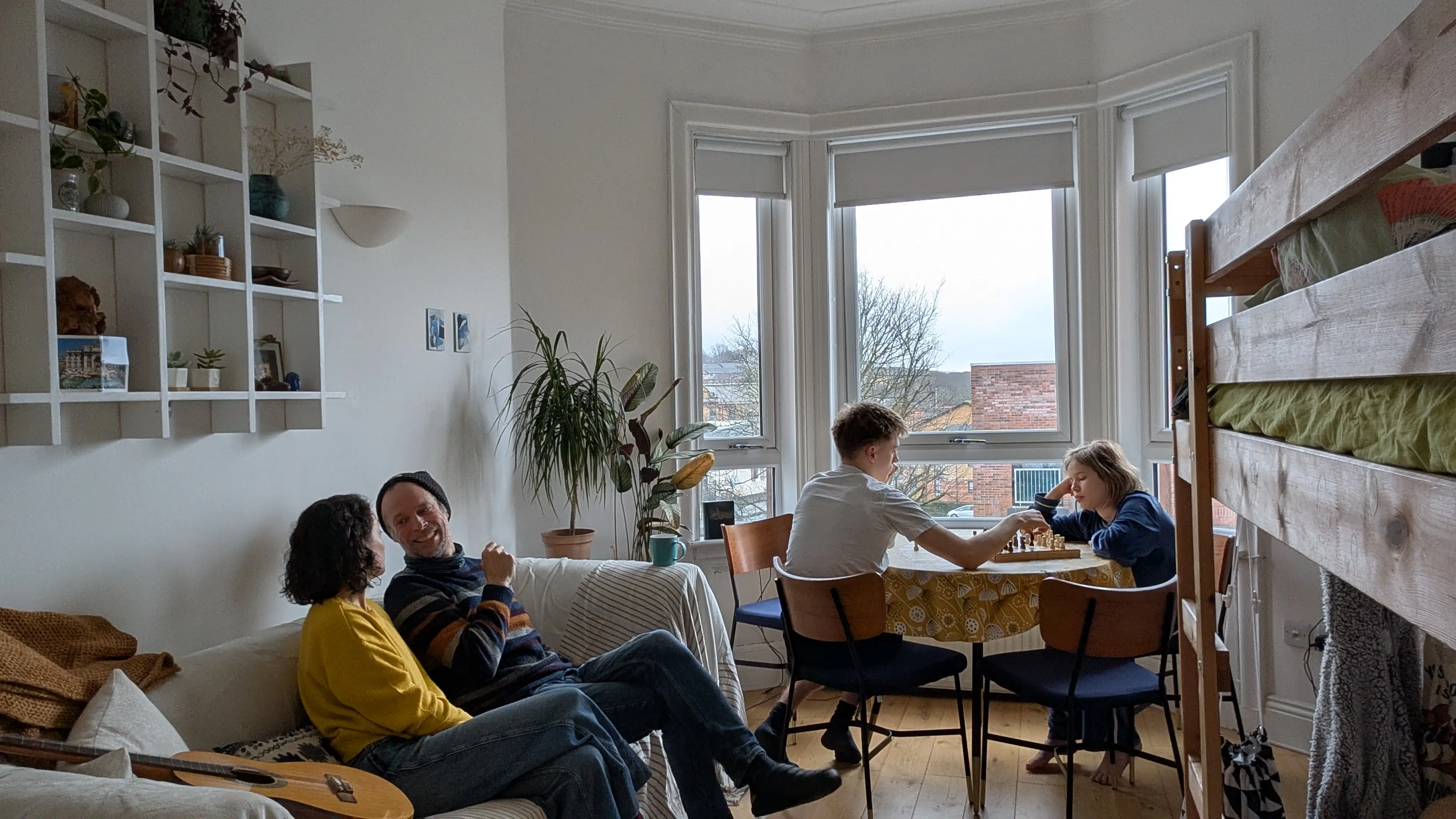 Family in living room area