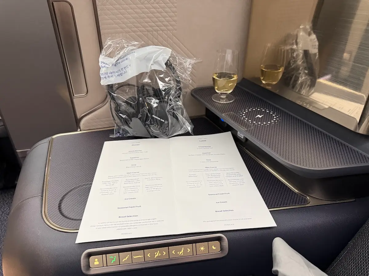 Menu on side of seat on plane