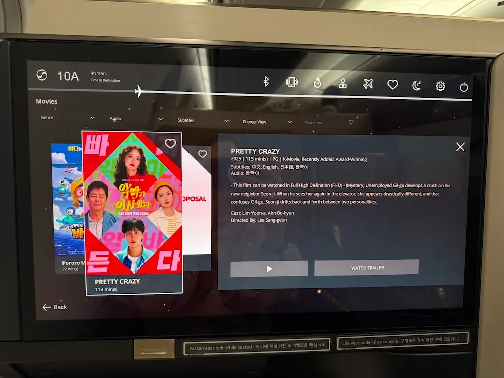 Pretty Crazy movie on screenabck of seat on flight