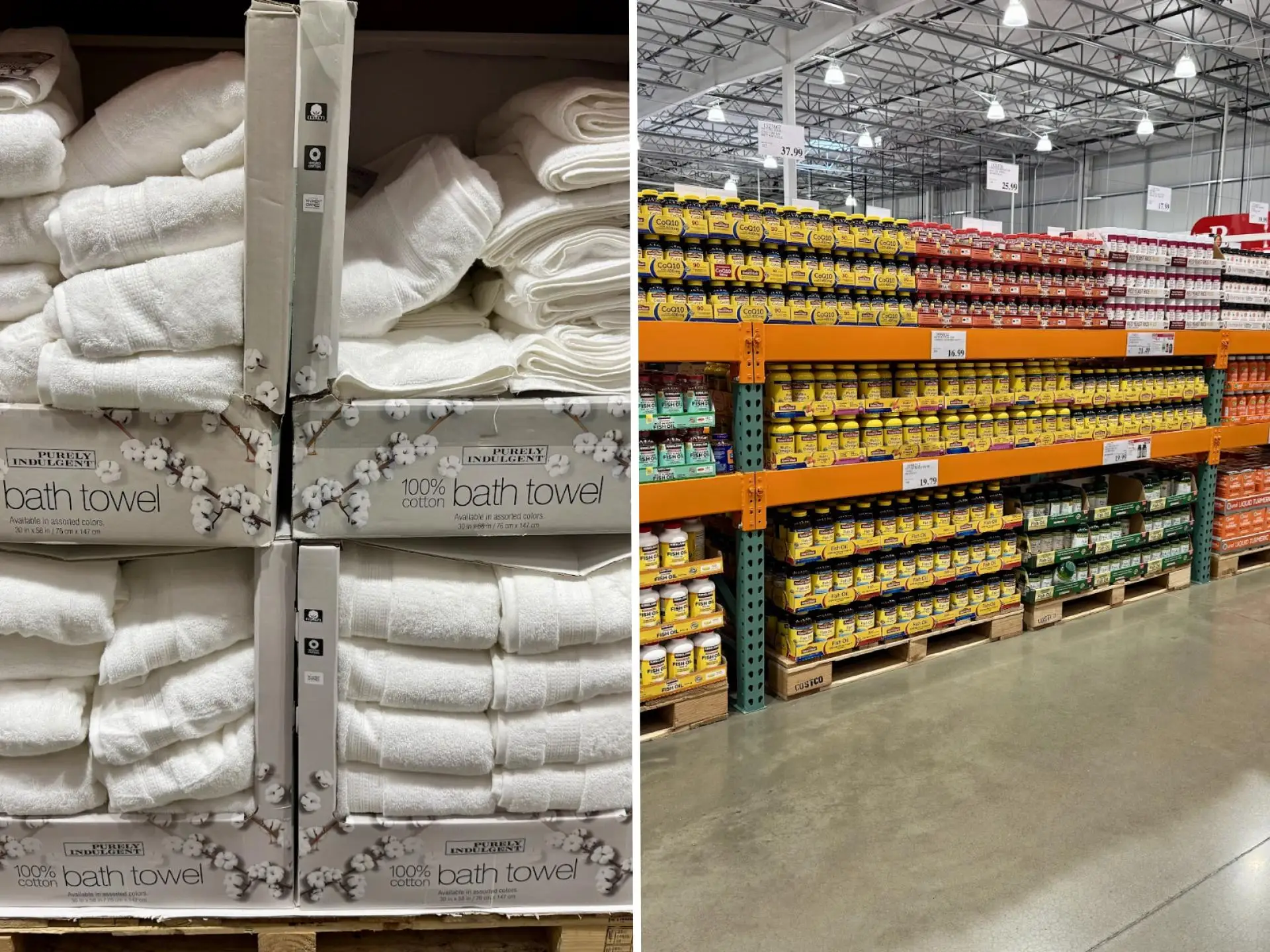 Towels and vitamins at Costco.