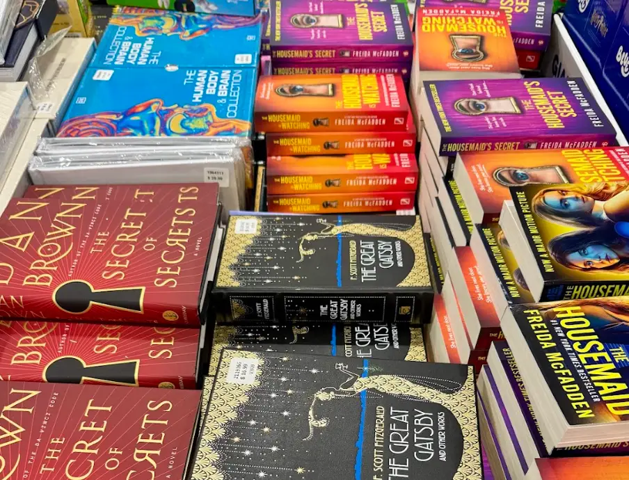 Piles of books at the writer's local Costco.