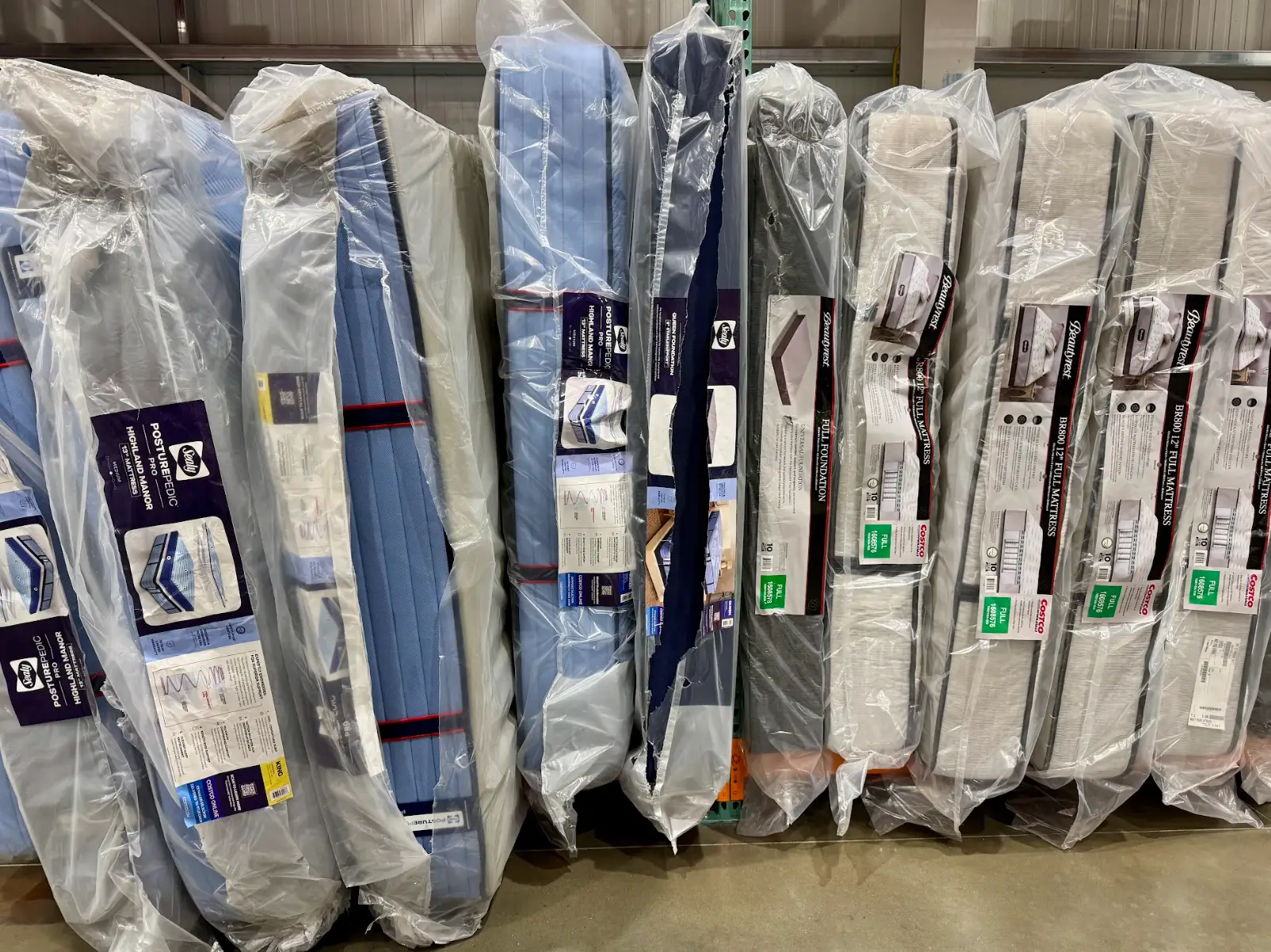 Sealy mattresses in a line at the writer's local Costco.