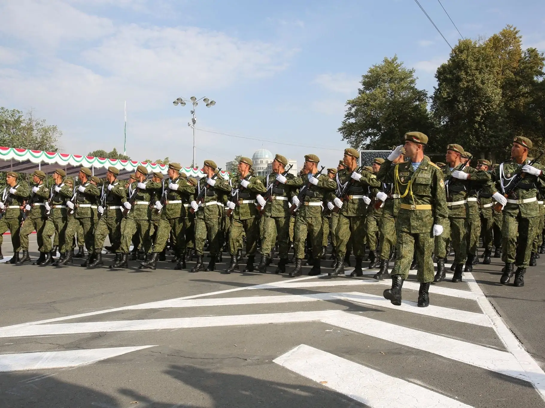 Soldiers march during an Independence Day parade in Tajikistan.