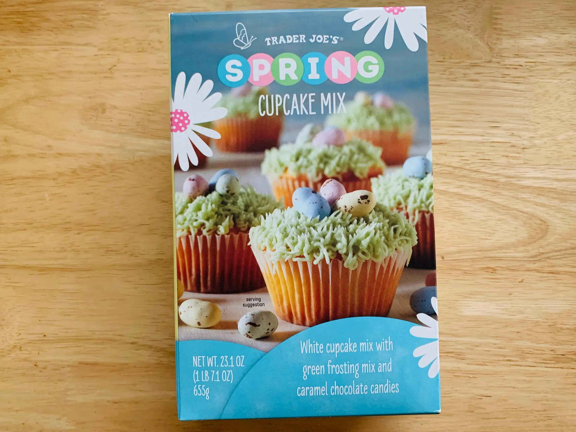 A box of Trader Joe's spring cupcake mix.
