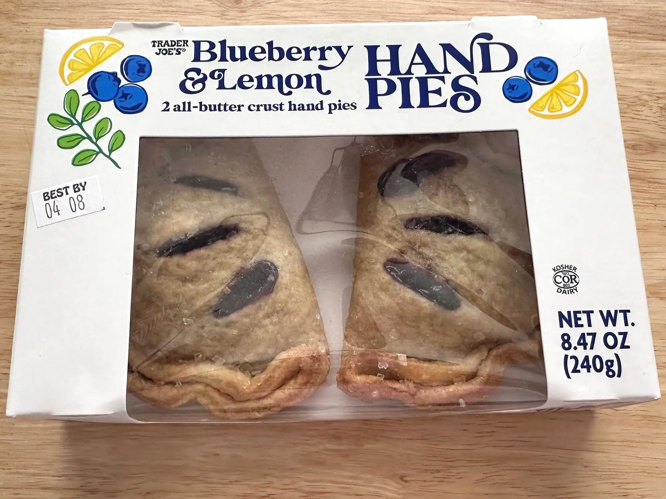 A box of two Trader Joe's blueberry and lemon hand pies.