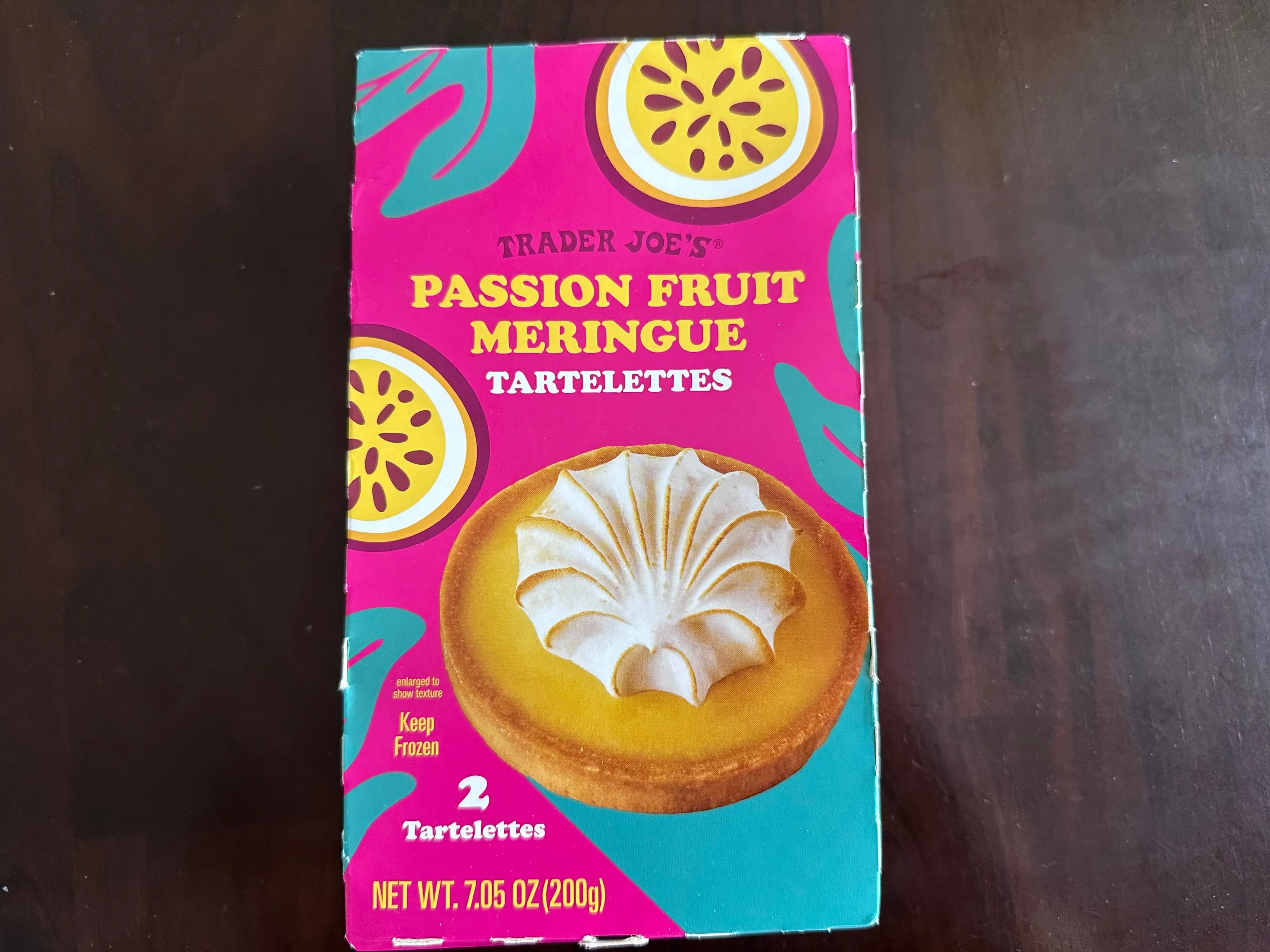 A box of Trader Joe's passion fruit meringue tartelettes.