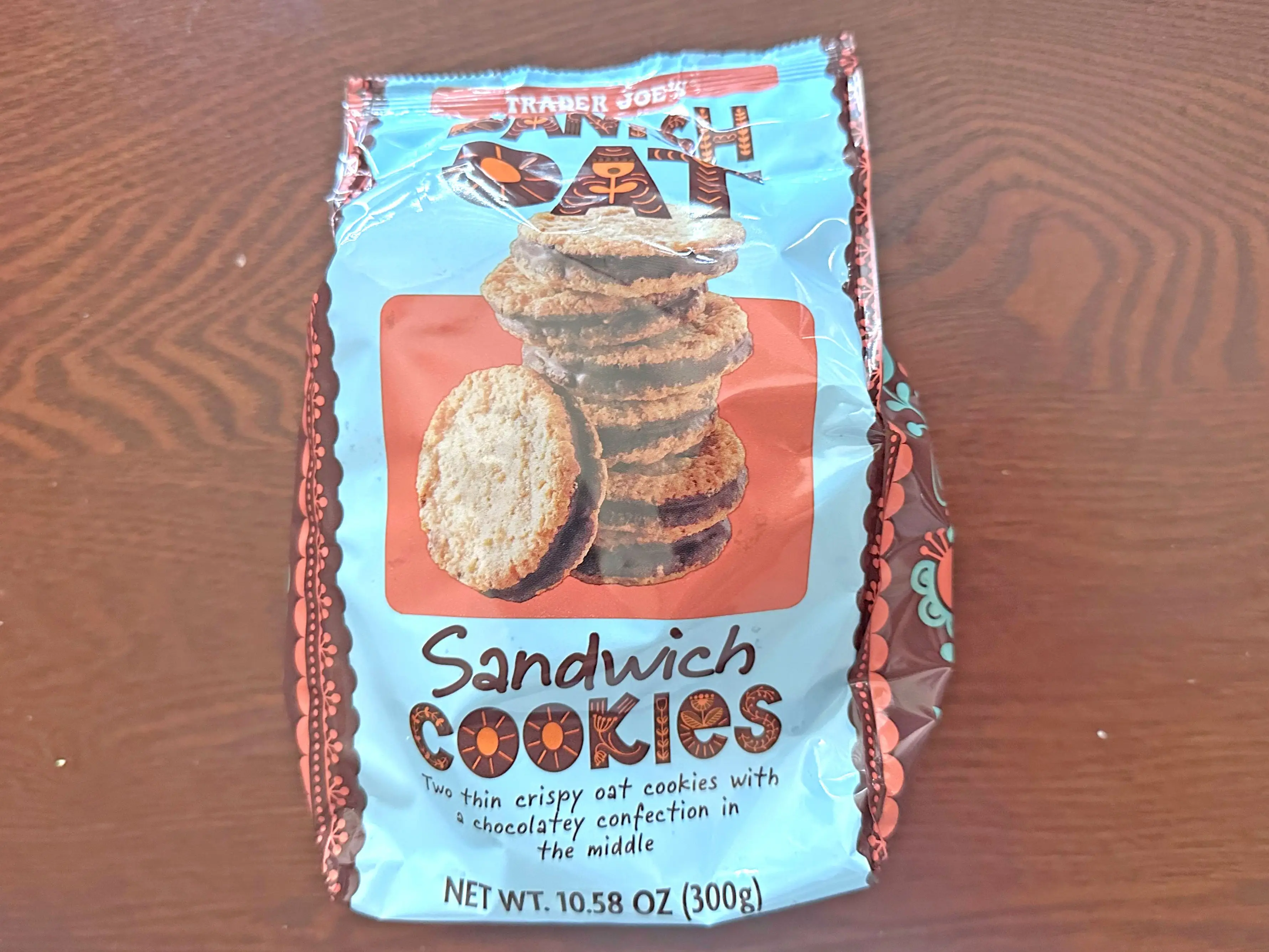 A bag of Trader Joe's Danish oat sandwich cookies.
