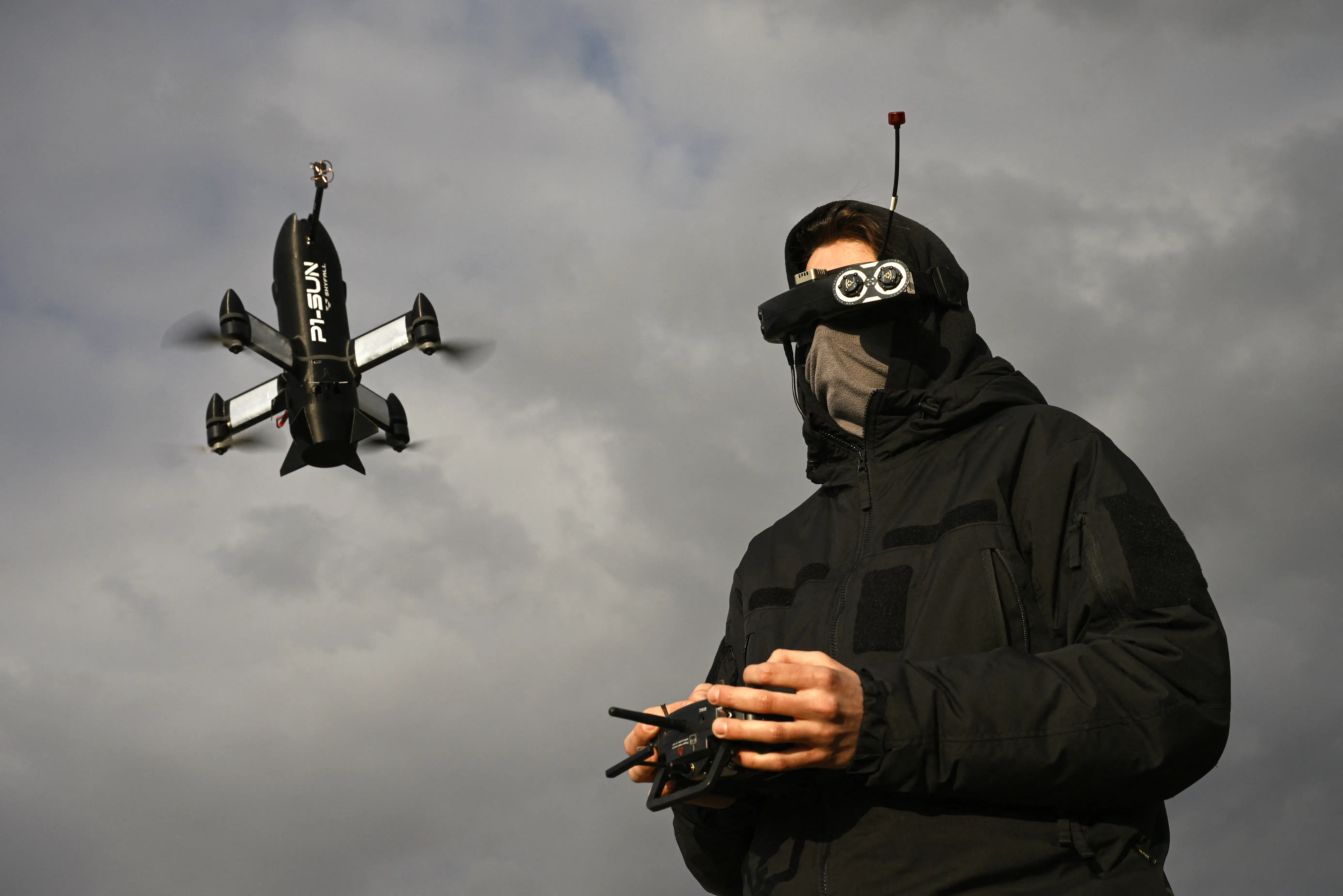 A Skyfall employee pilots a P1-Sun interceptor drone.