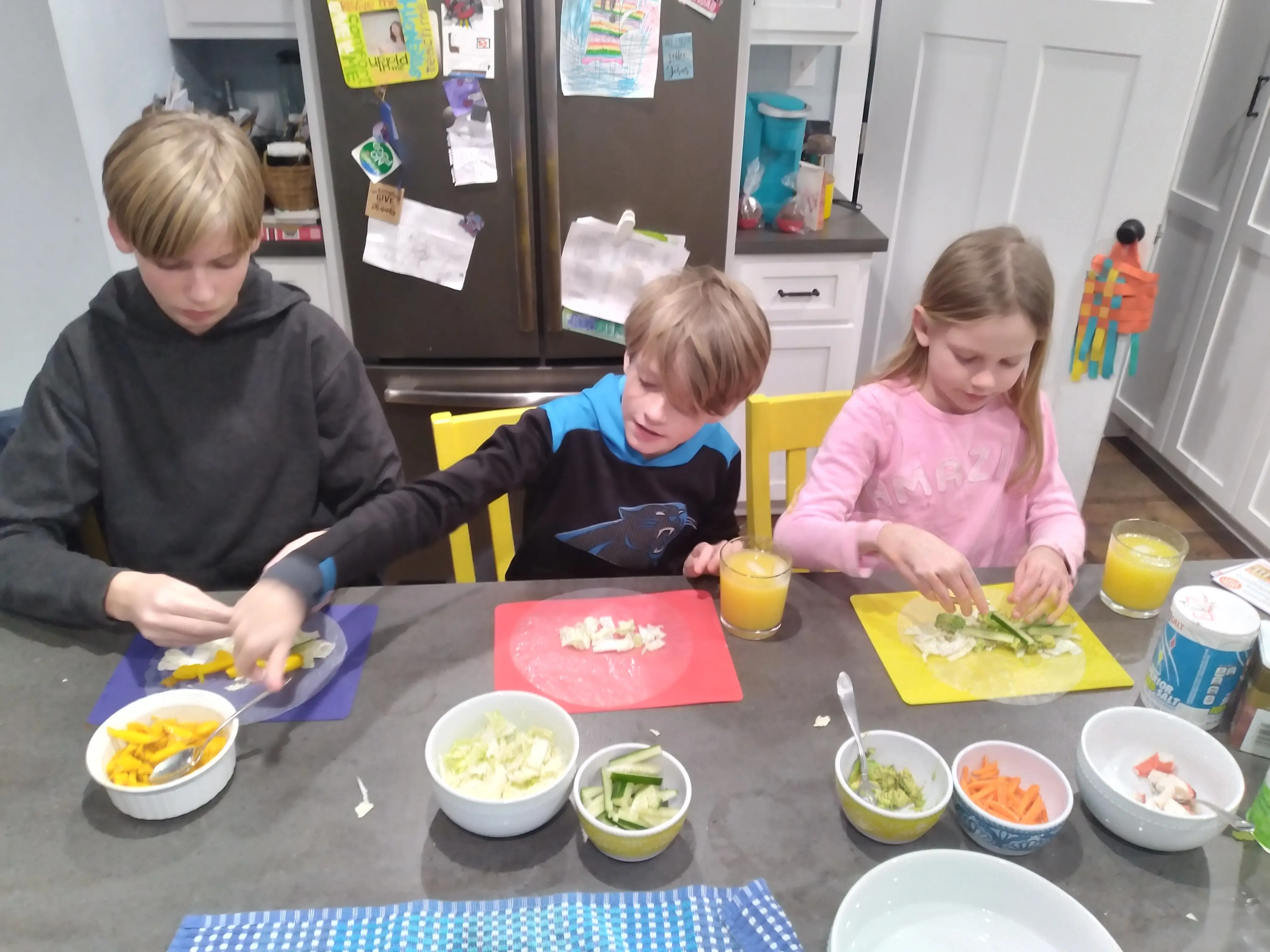 The author's children help with mal prep/