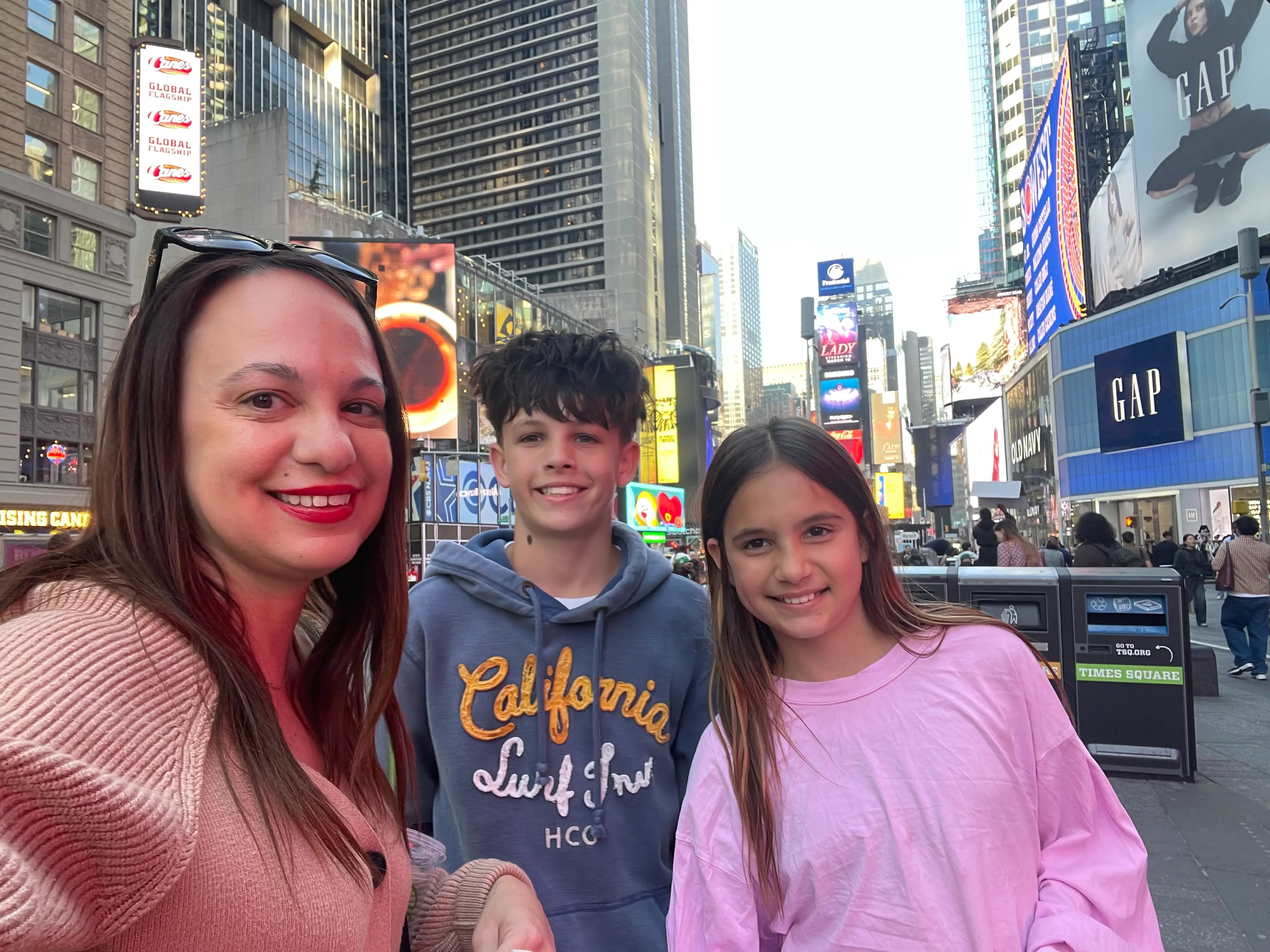 The author and her two children in Times Square.