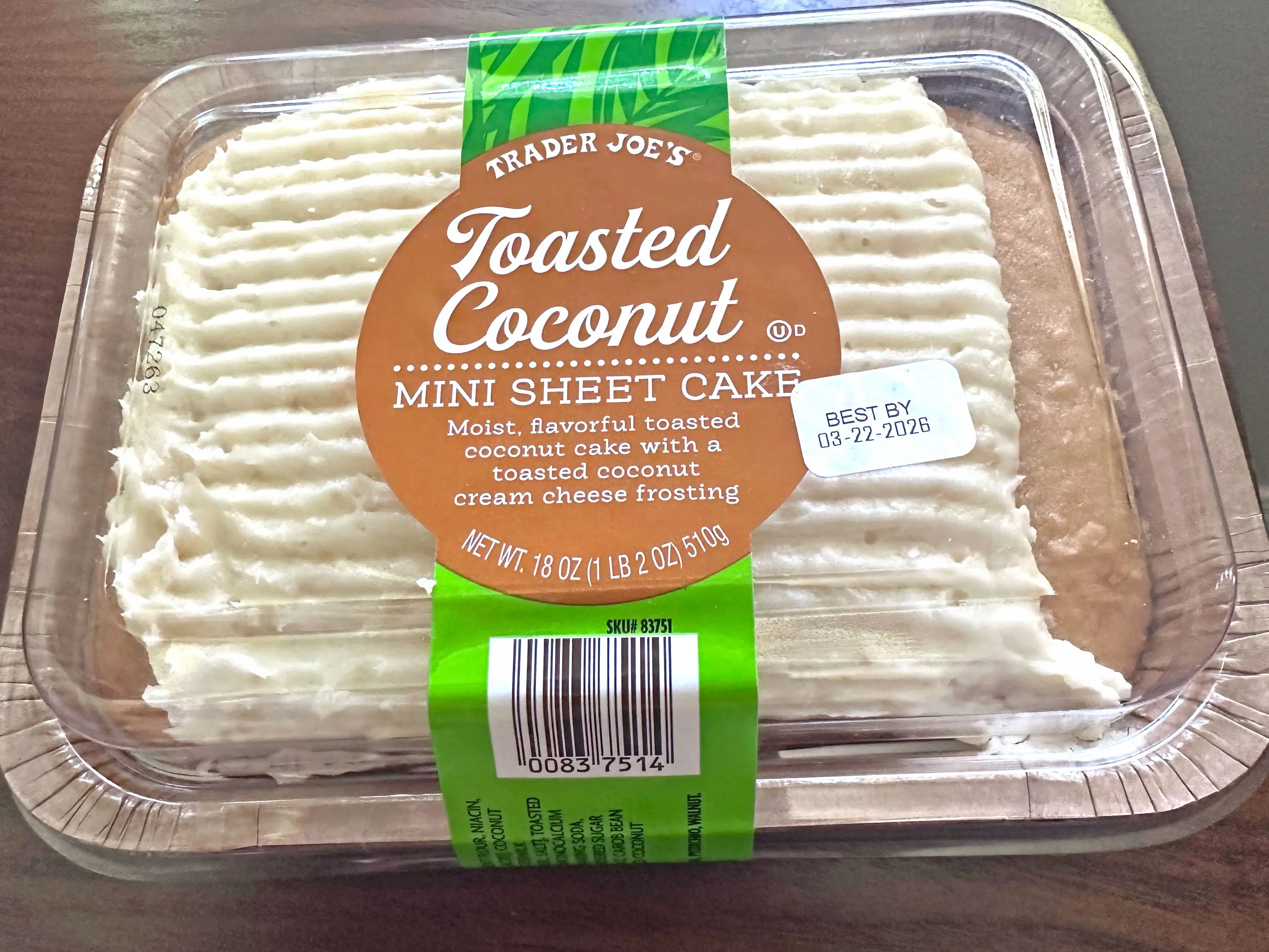A Trader Joe's toasted-coconut mini sheet cake.