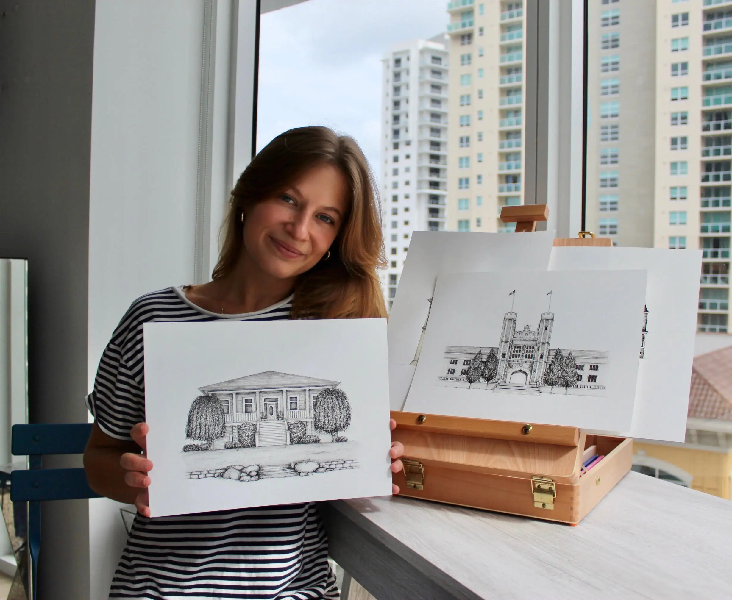 Josephine Simon with her art prints.