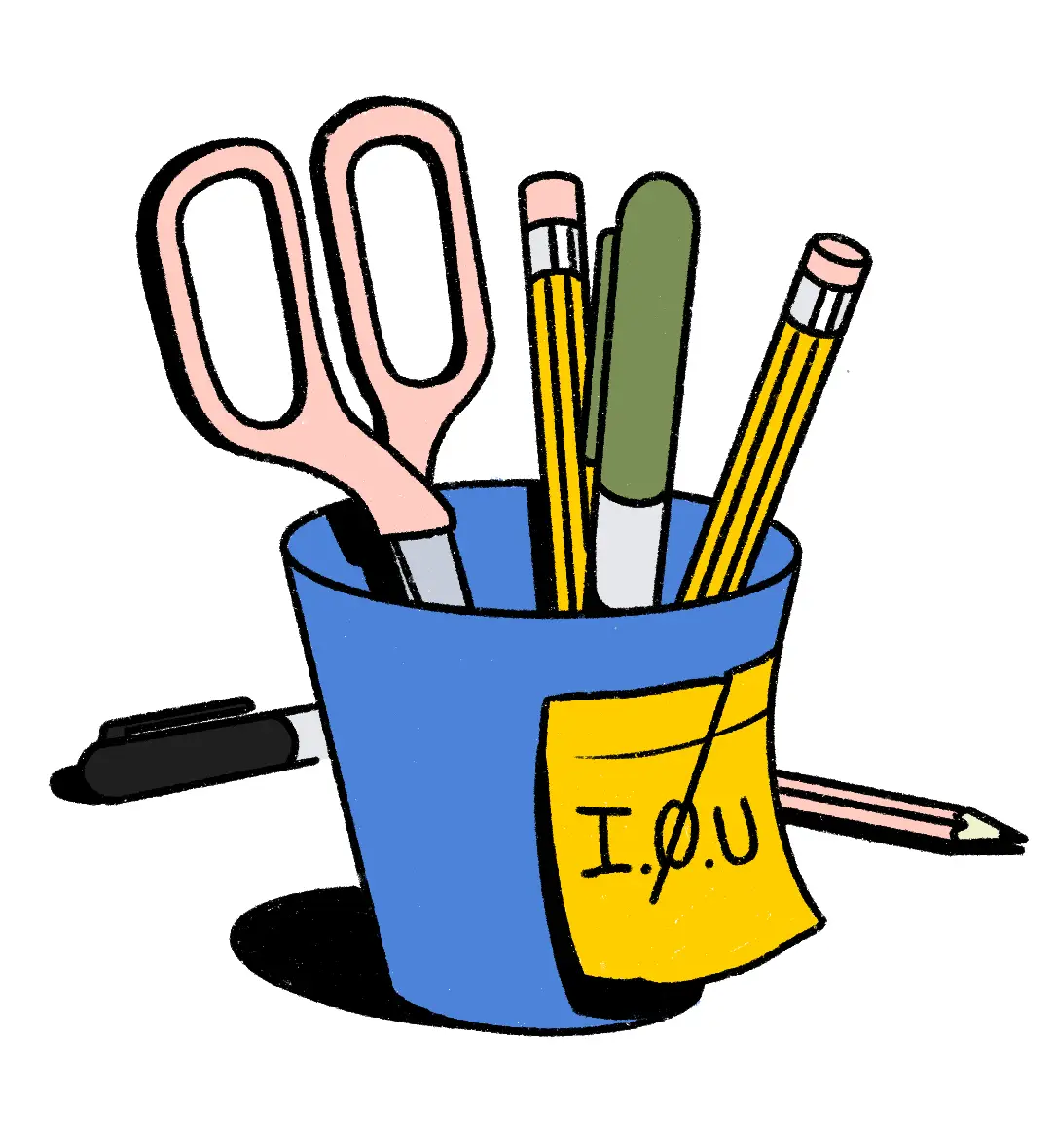 A cup of supplies with an