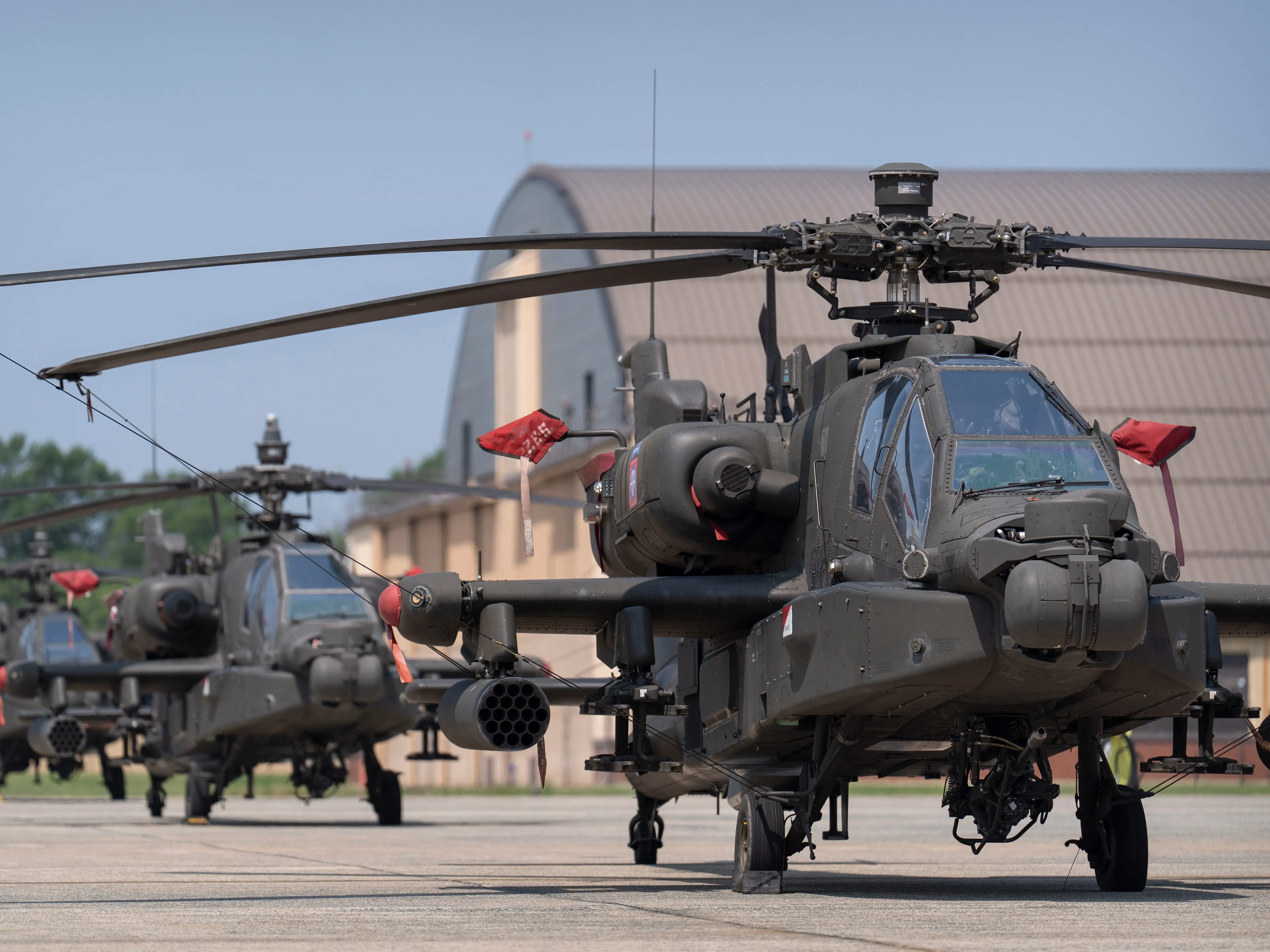 A line of Apache attack helicopters
