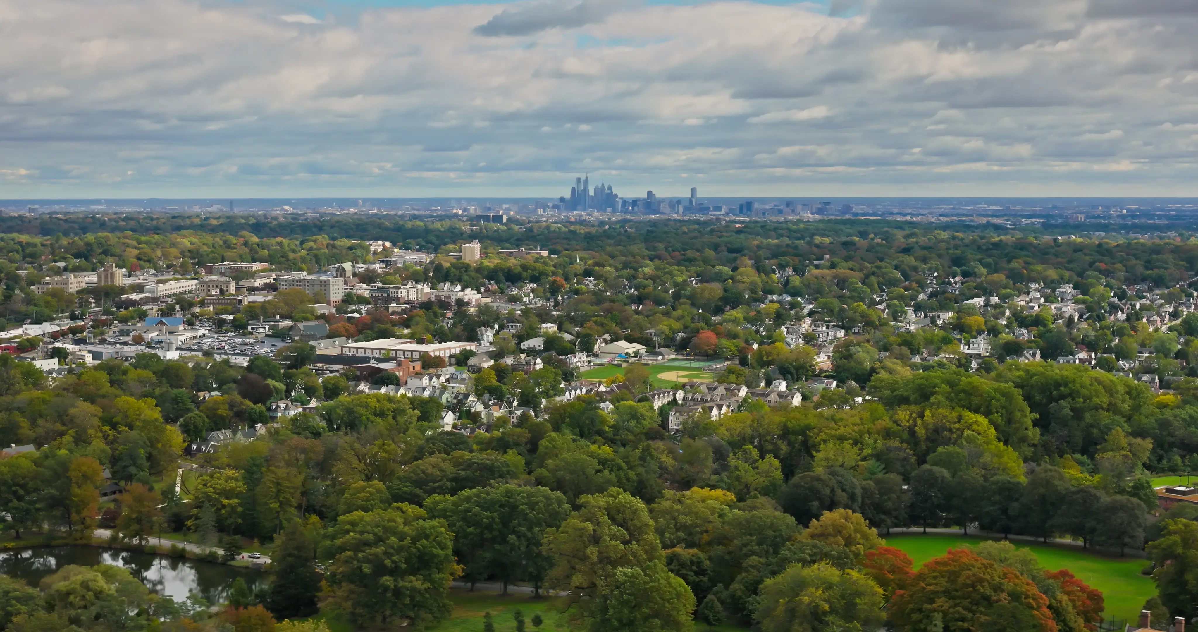 Aerial shot of Haverford, a town in Delaware County, Pennsylvania.