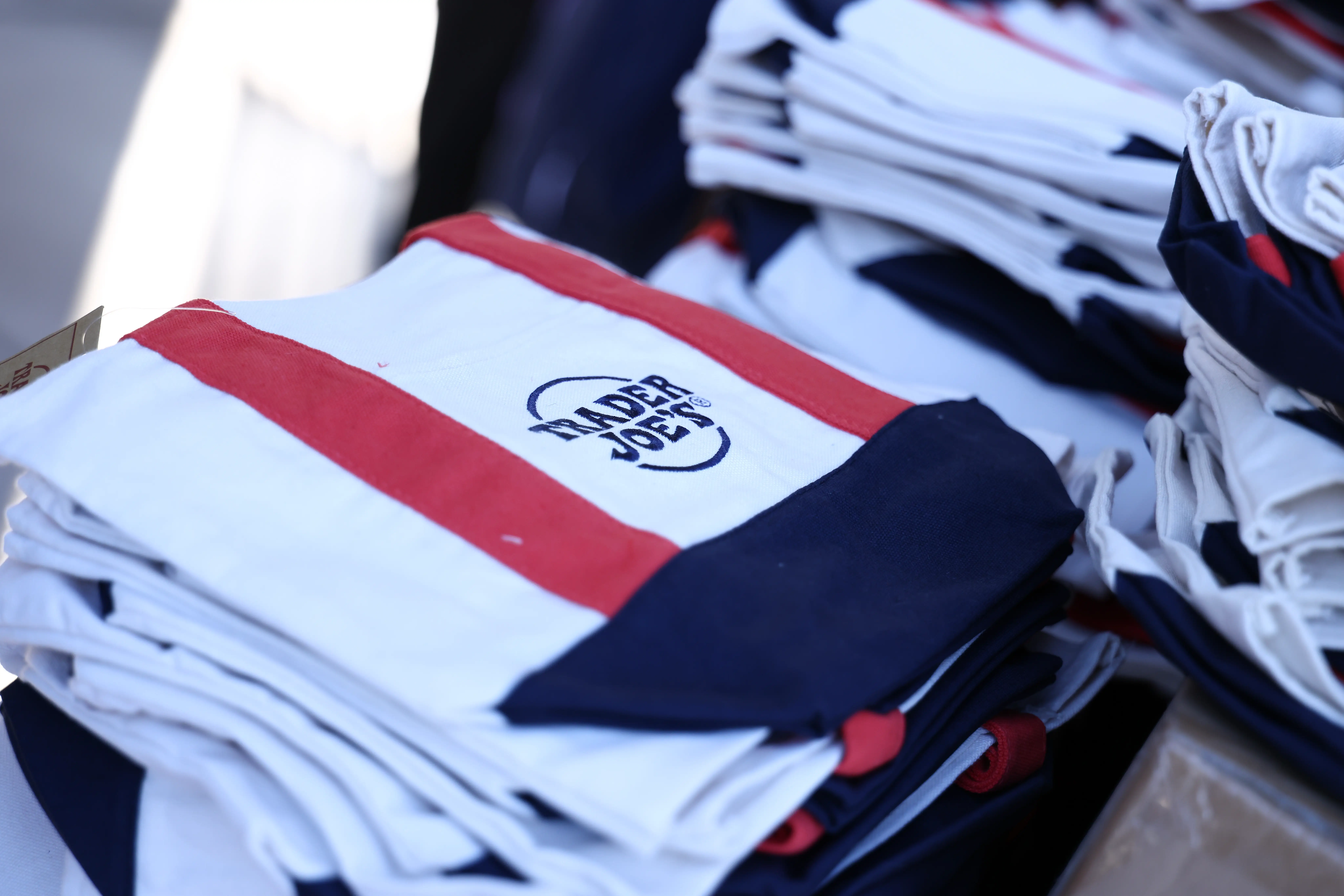 Trader Joe's tote bags before the NWSL match between Bay FC and Houston Dash at PayPal Park on August 02, 2025 in San Jose, California.
