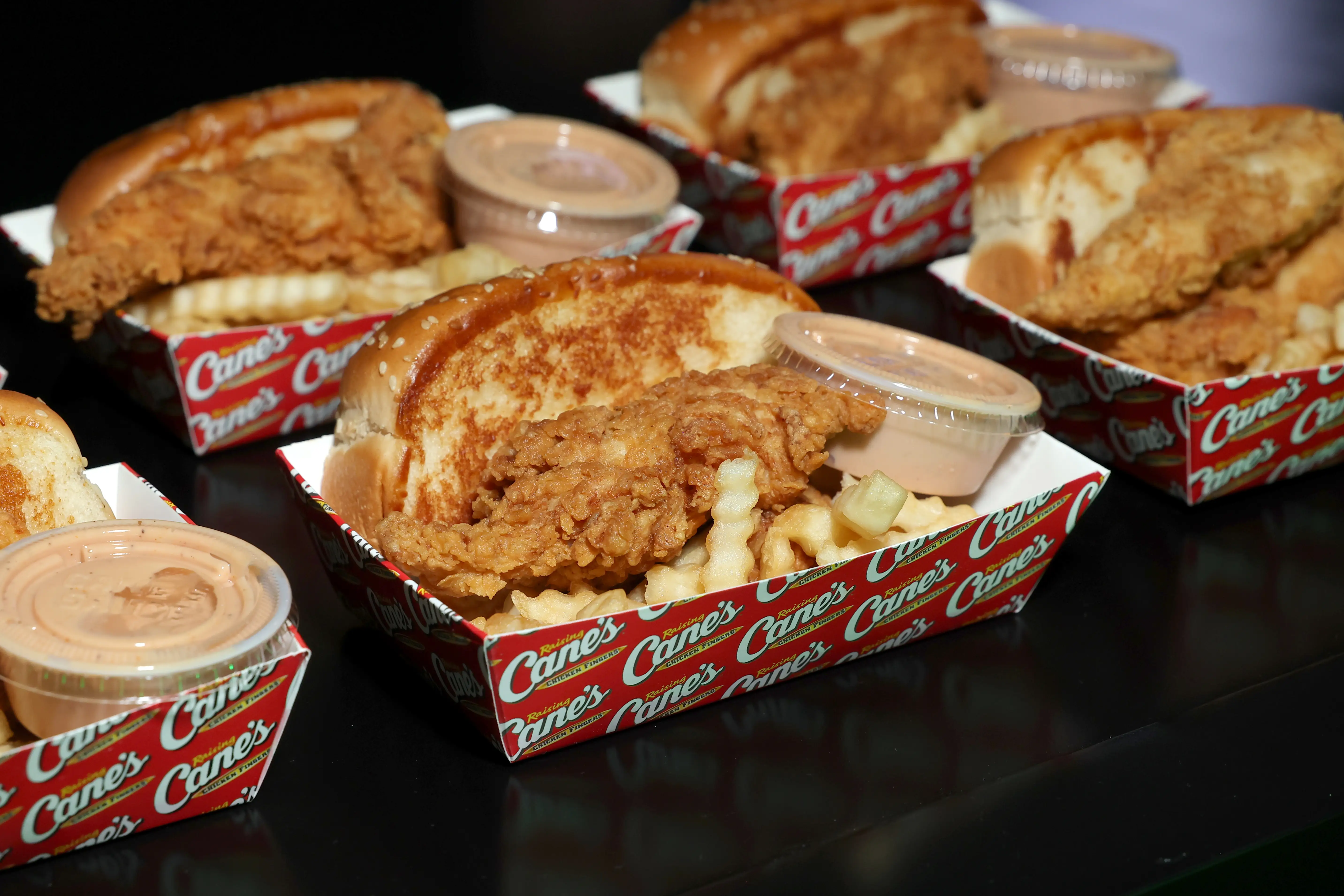 Raising Cane's is seen during The New Heights Party with Jason & Travis Kelce on February 04, 2026 in San Francisco, California.