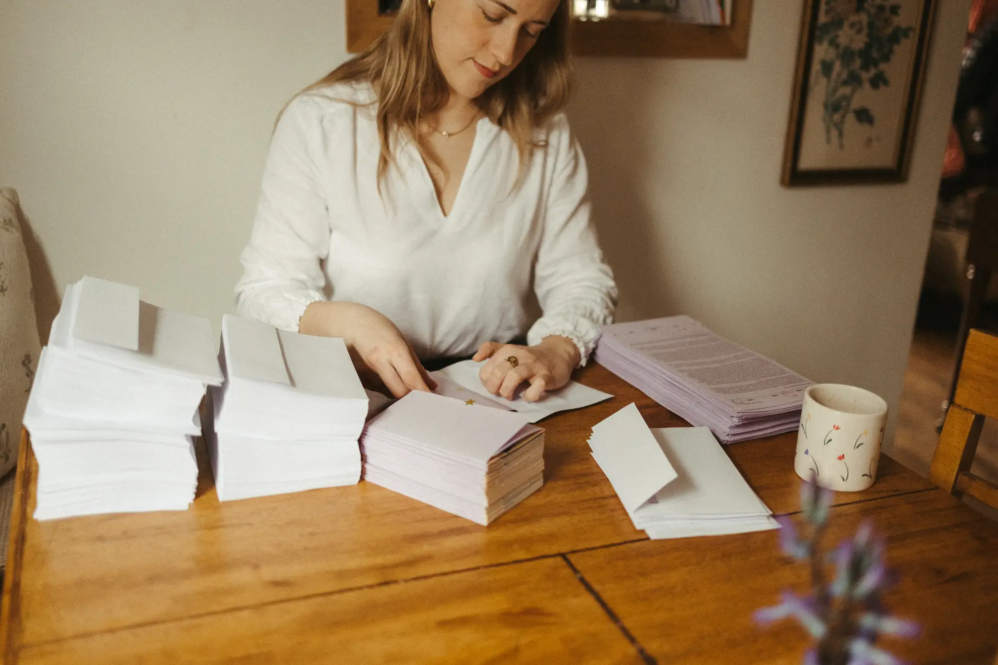 Kiki Klassen packaging her letters.