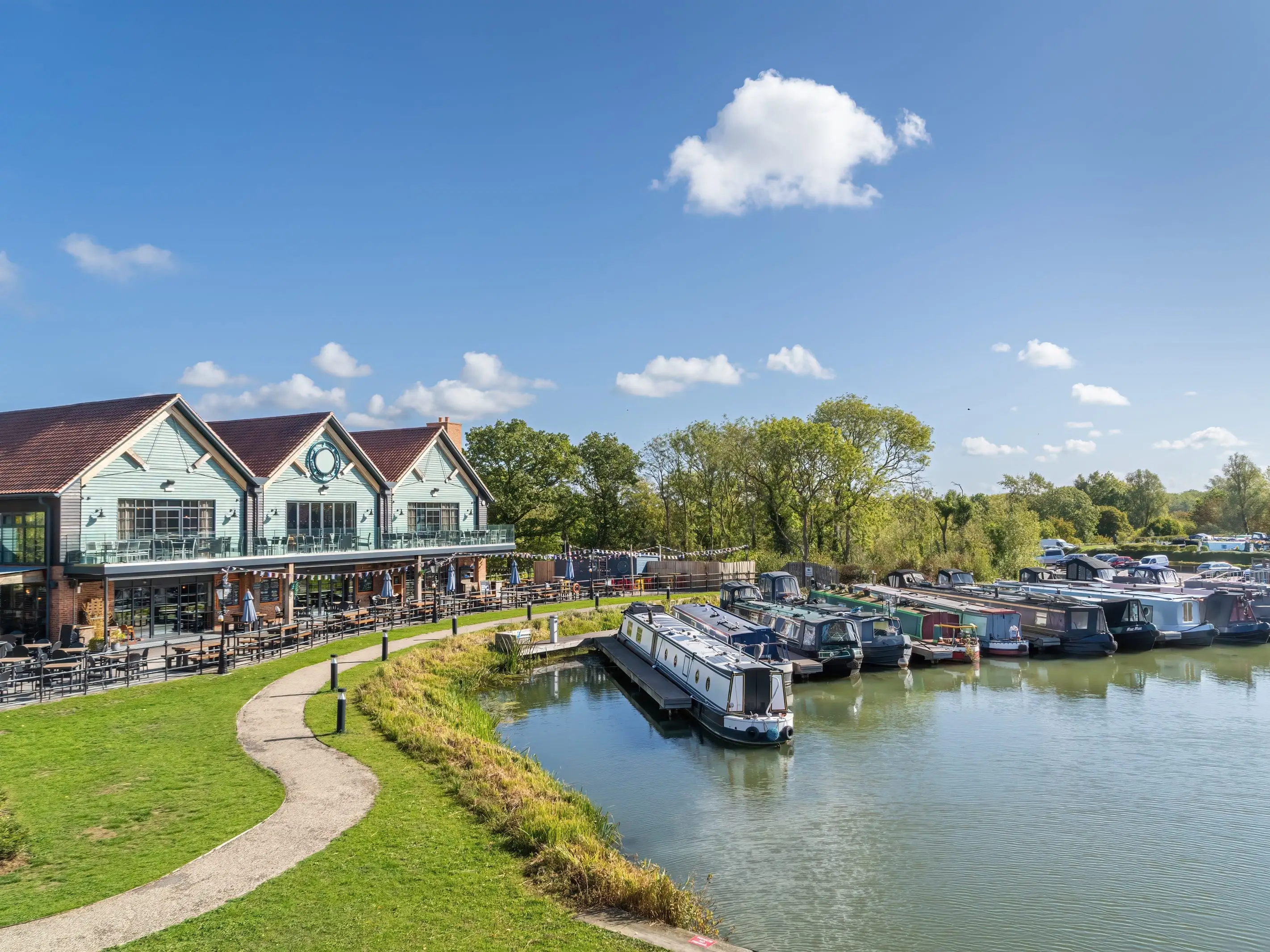 A wharf with boats in Milton Keynes.
