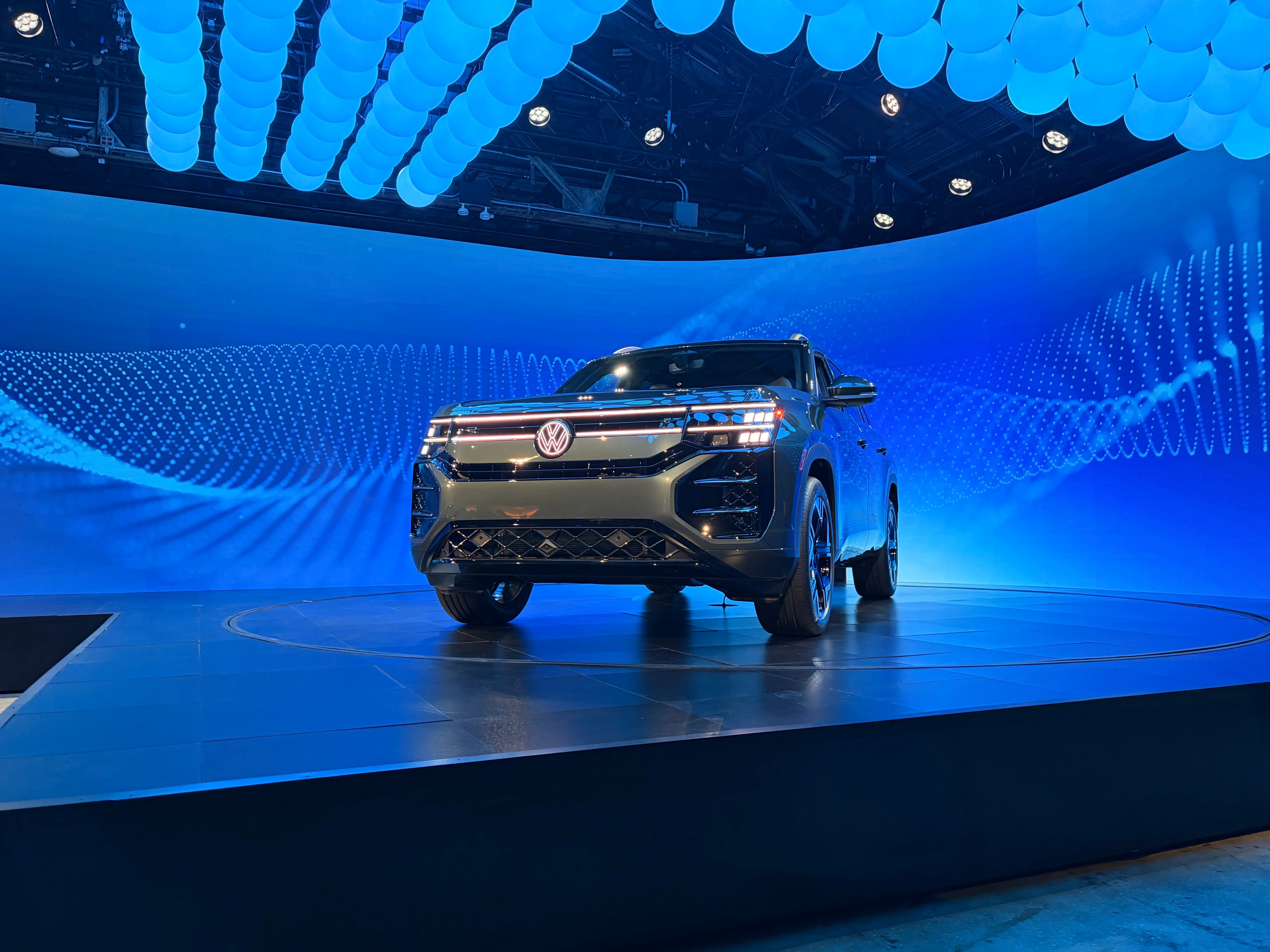 A newly redesigned 2027 Volkswagen Atlas is on display for media the day before the 2026 New York International Auto Show.