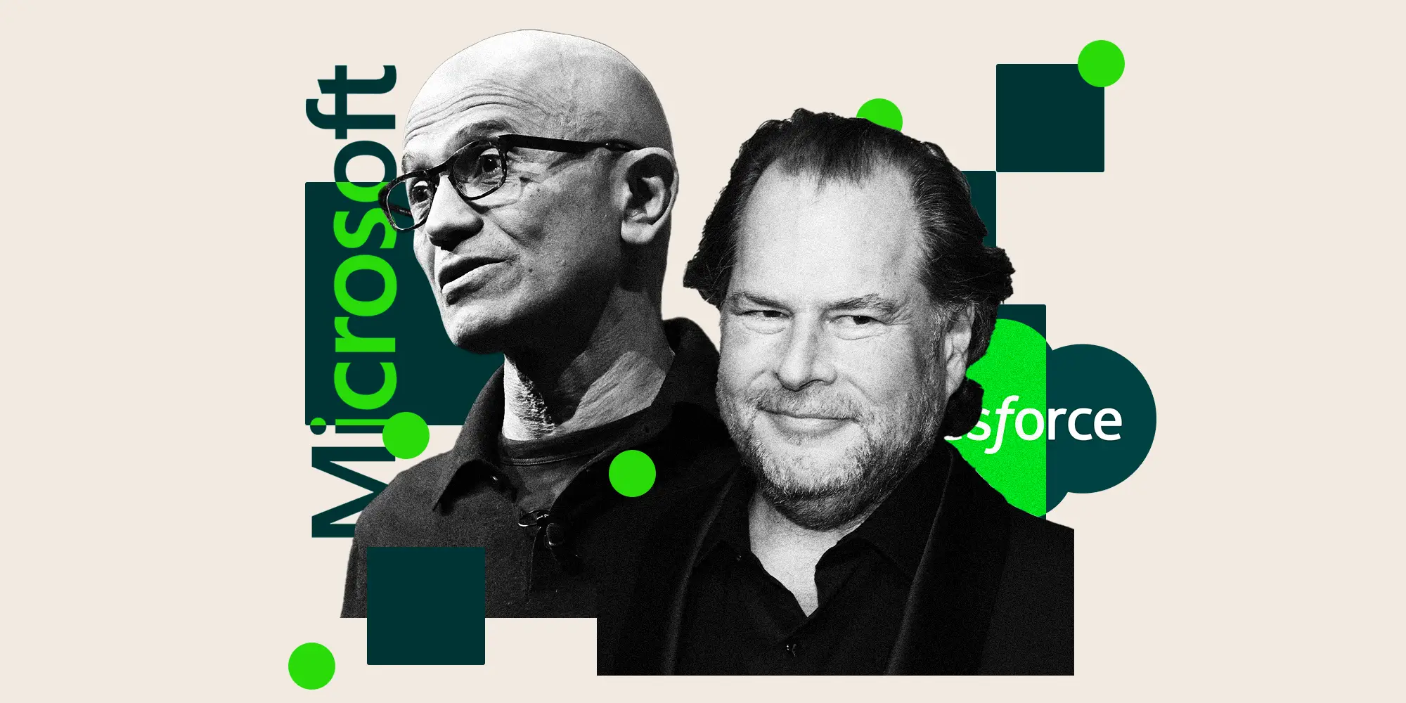 Marc Benioff and Satya Nadella photo collage