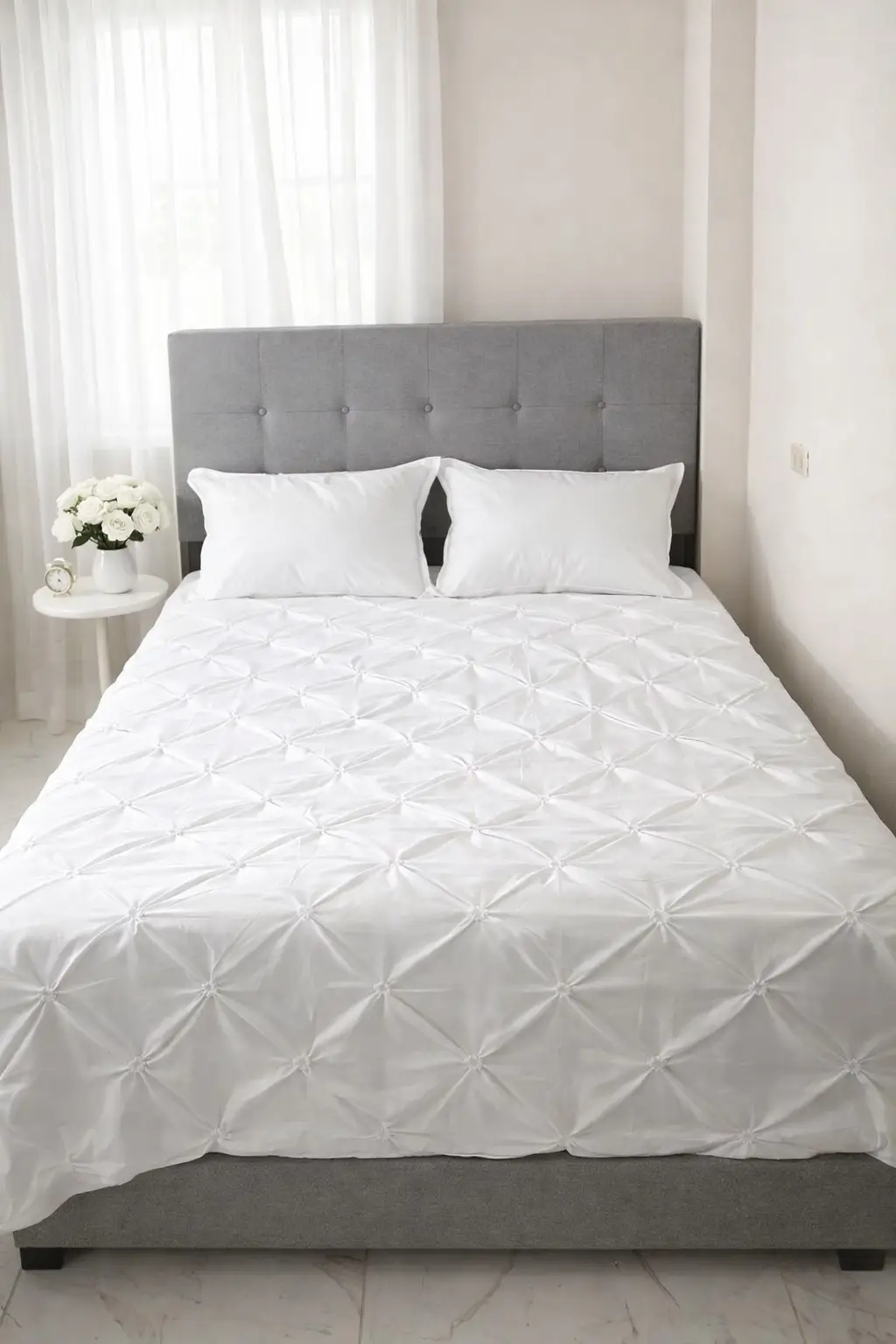 A bed inside a tiny home.