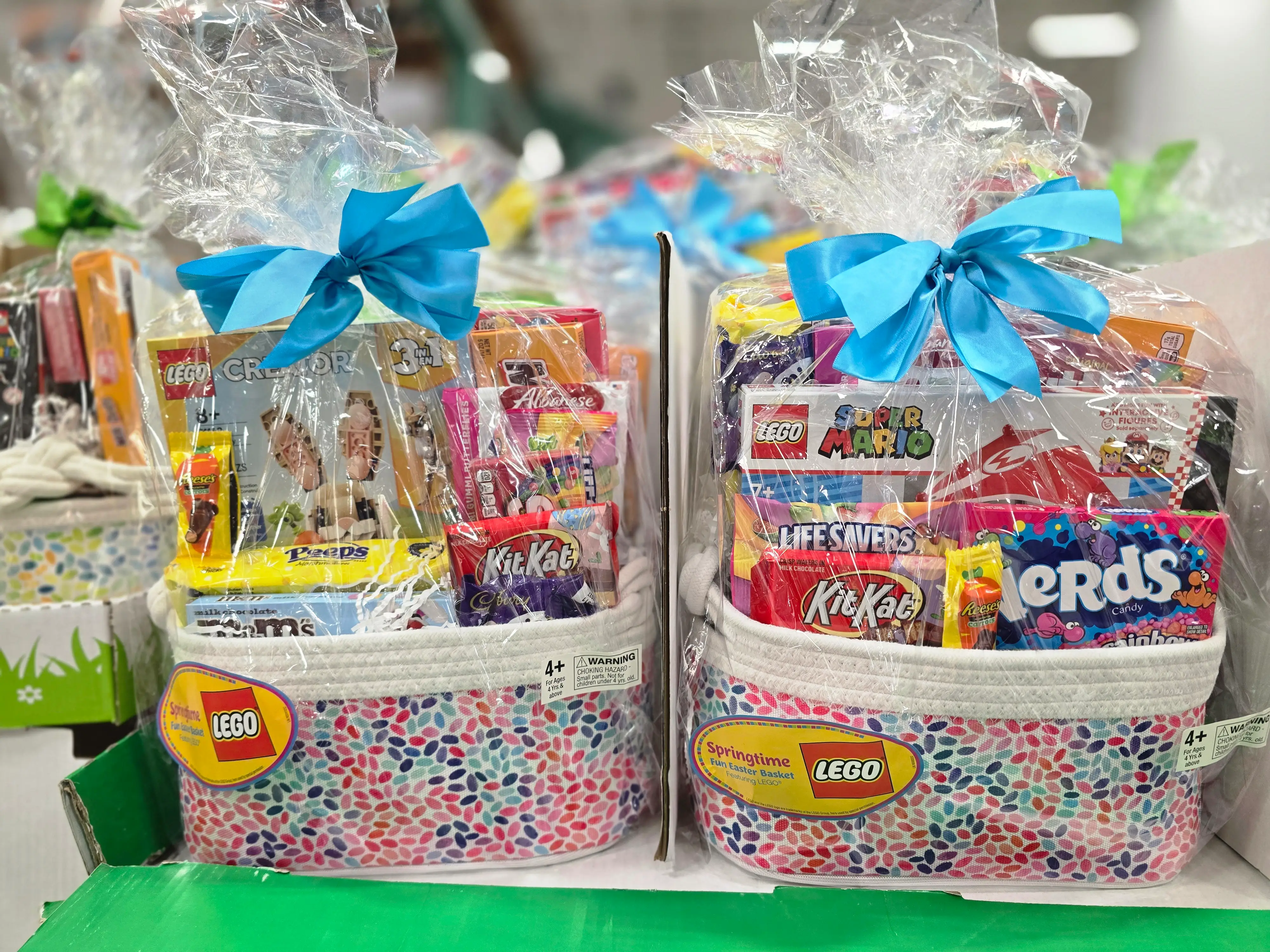 Two preassembled Lego Easter baskets.