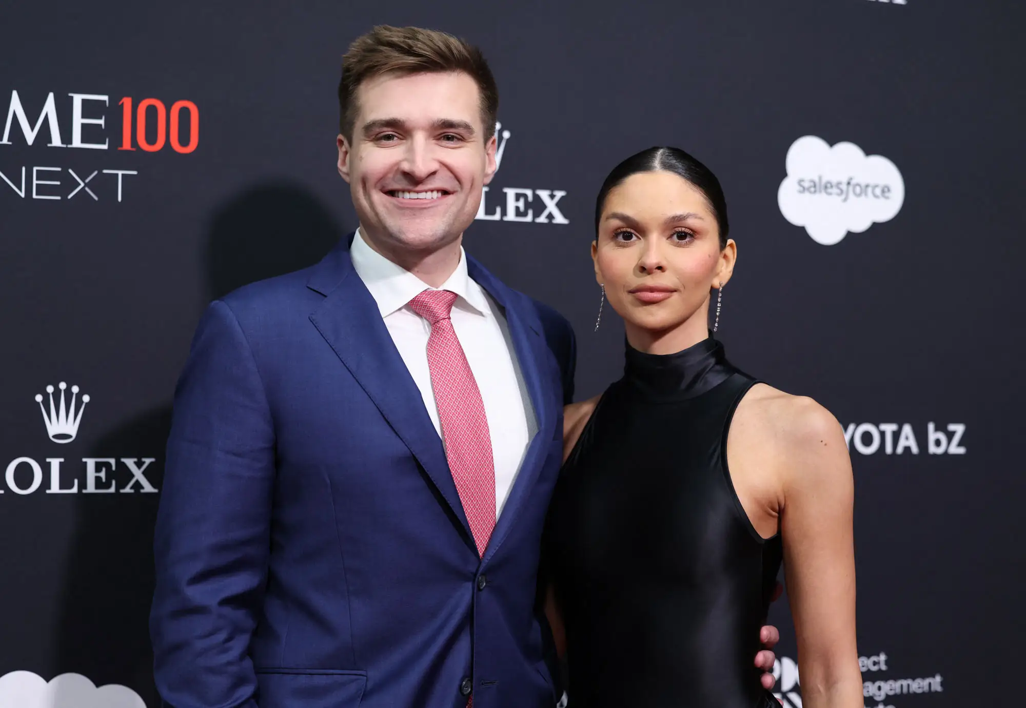 Alex Bruesewitz and his fiancée, Carolina Urrea, at the Time100 Next gala in New York City in 2025.