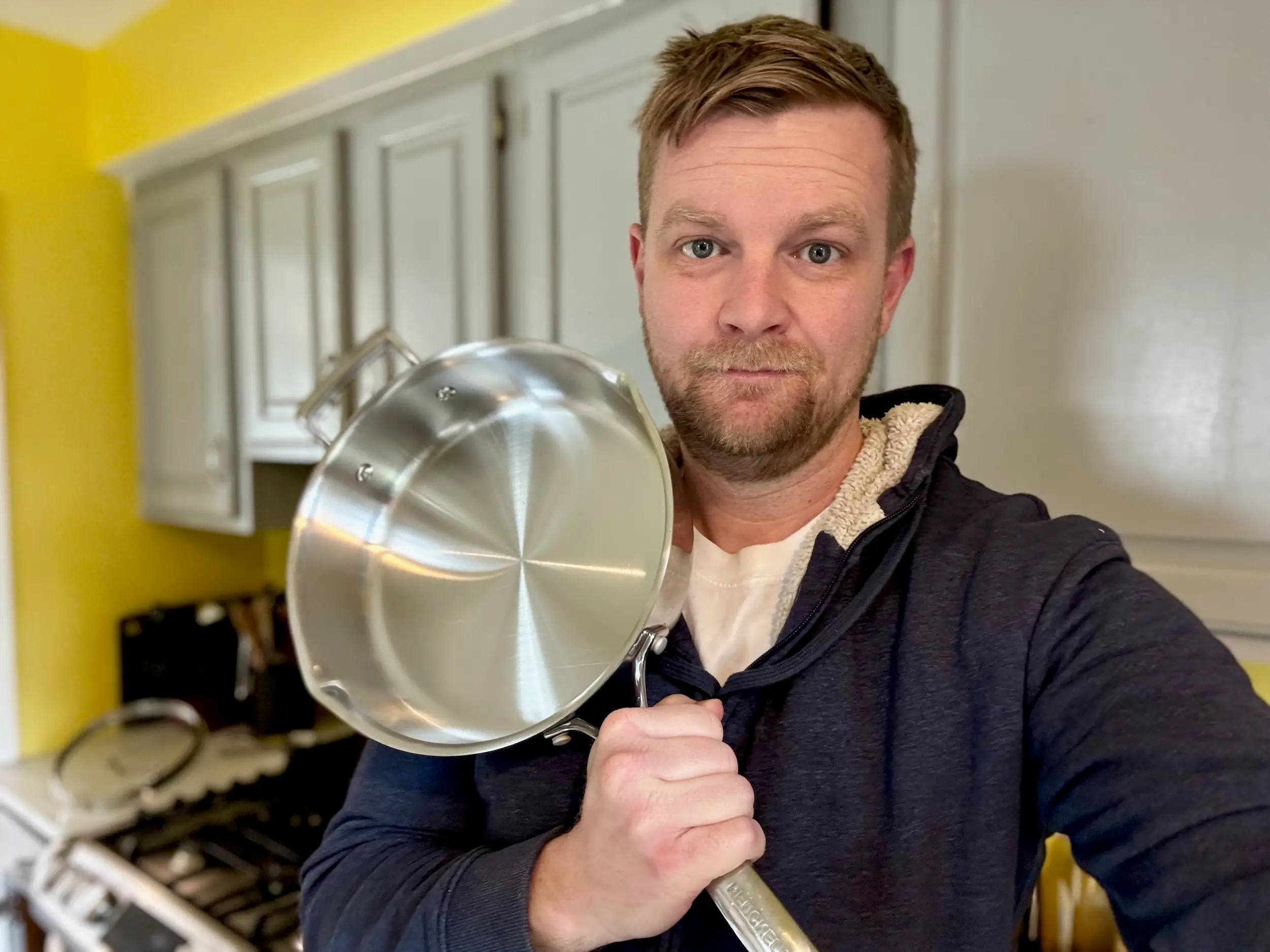 Dominick Reuter with a Henckels stainless steel pan