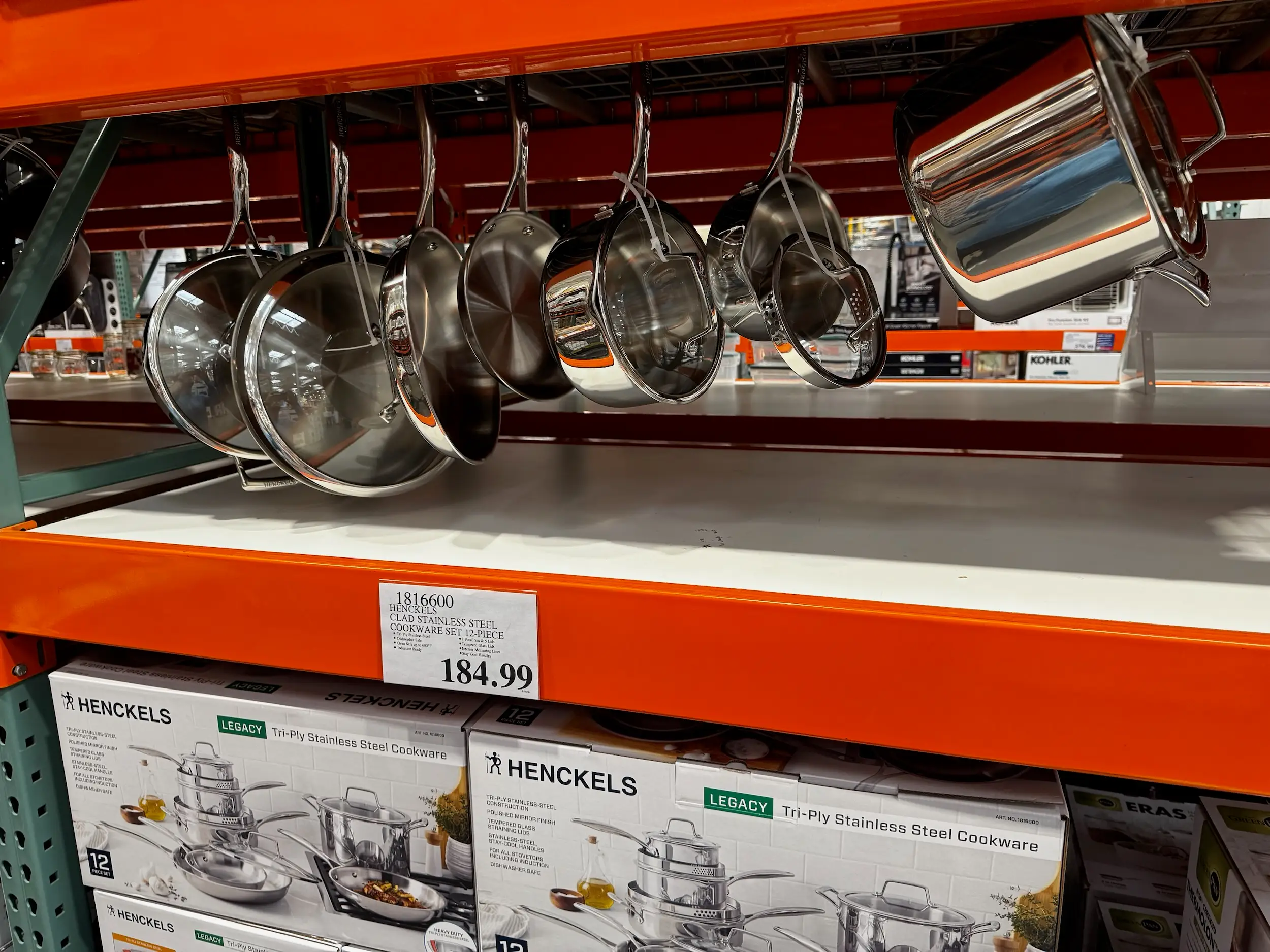 A Henckel's cookware set at Costco.